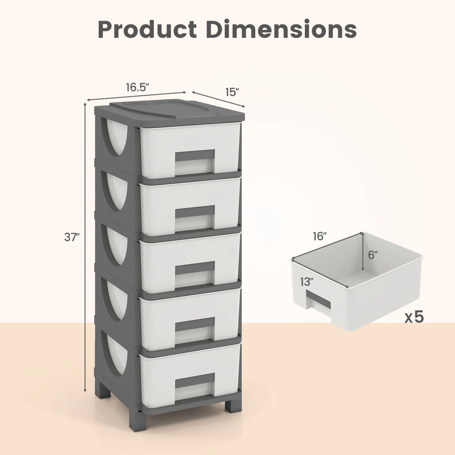 SlickBlue 5 Drawer Plastic Organizer Cabinet for Bedroom Bathroom