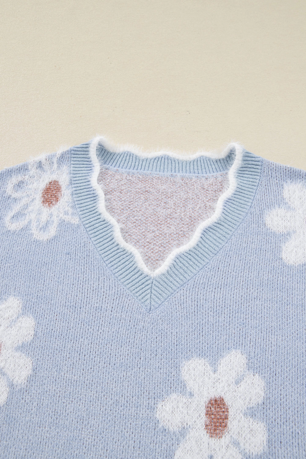 Threaded Pear Women's Lucille Fuzzy Flower Scalloped PLUS Sweater