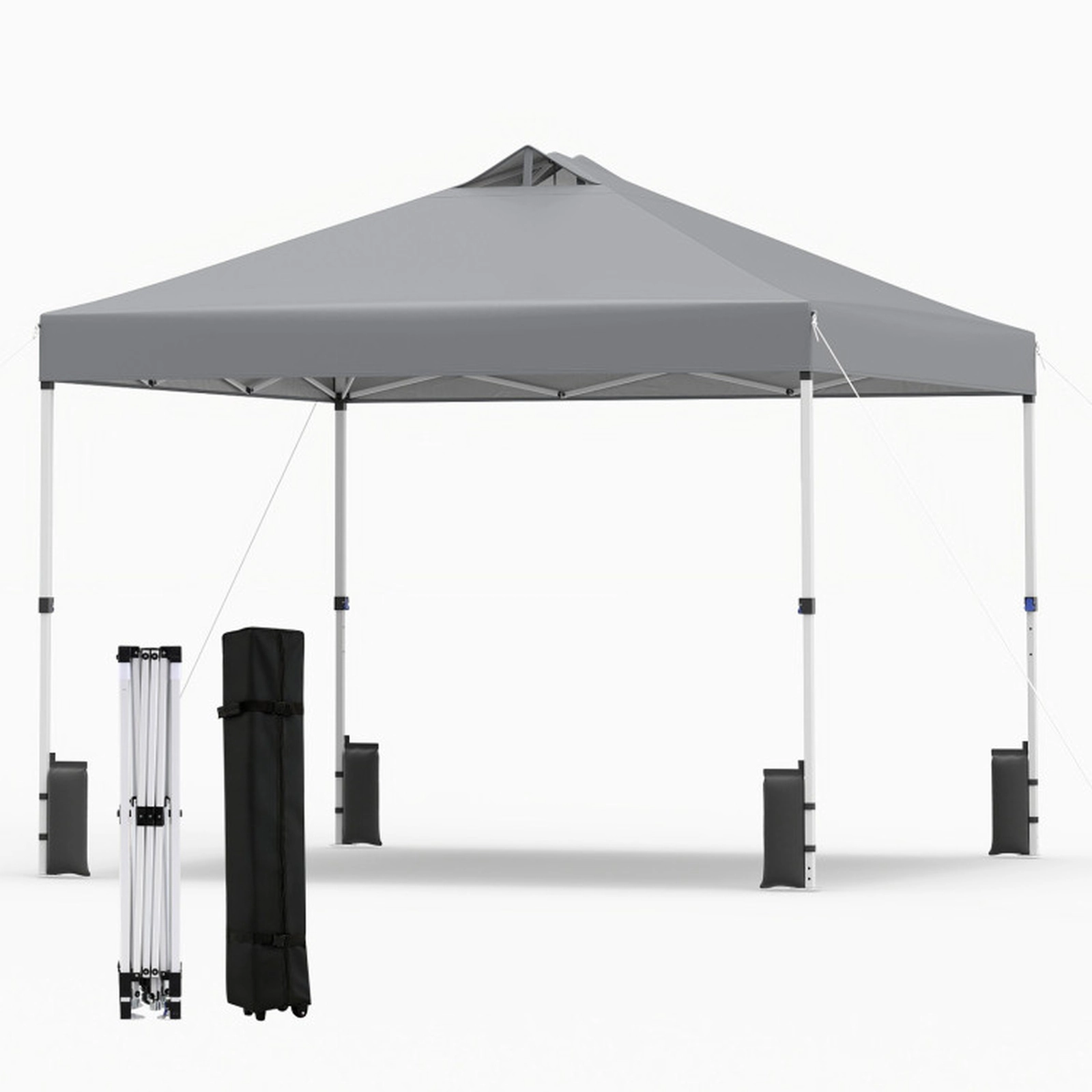 SUGIFT Gray Commercial Pop Up Canopy Tent with Roller Bag 4 Sandbags and 8 Ground Stakes 10-ft W 10-ft D 8.8-ft H