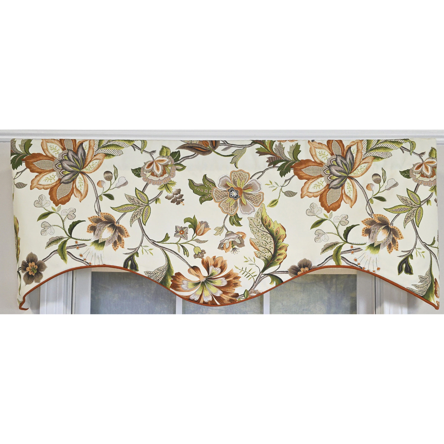 RLF Home 100% Cotton Zanzibar Cornice With Poly/Cotton lining Rod Pocket Valance 50" x 17" Orange