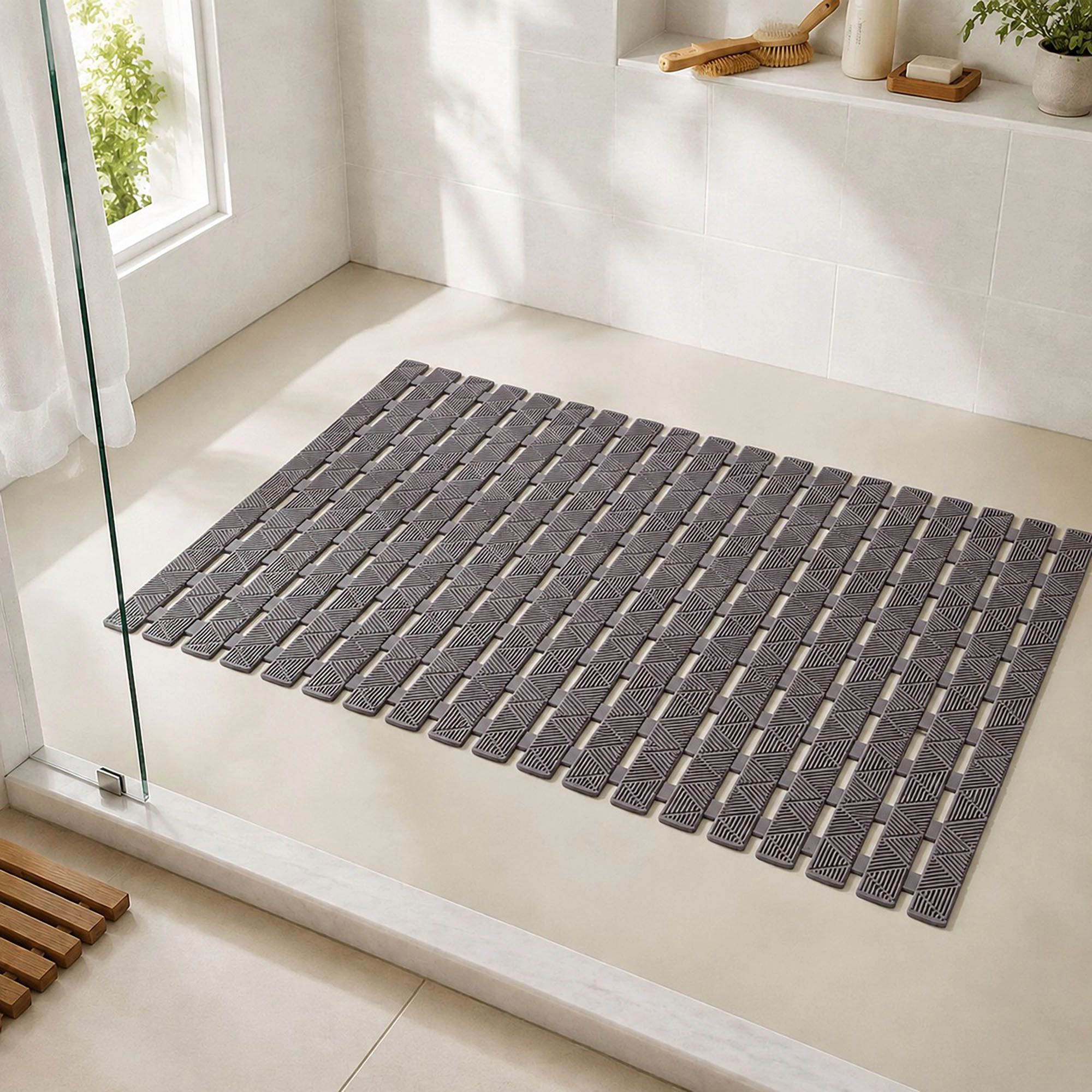 Alilang Unisex Slatted Nonslip Shower Mat Quick Drain Bath 15.7 x 27.6 Inches