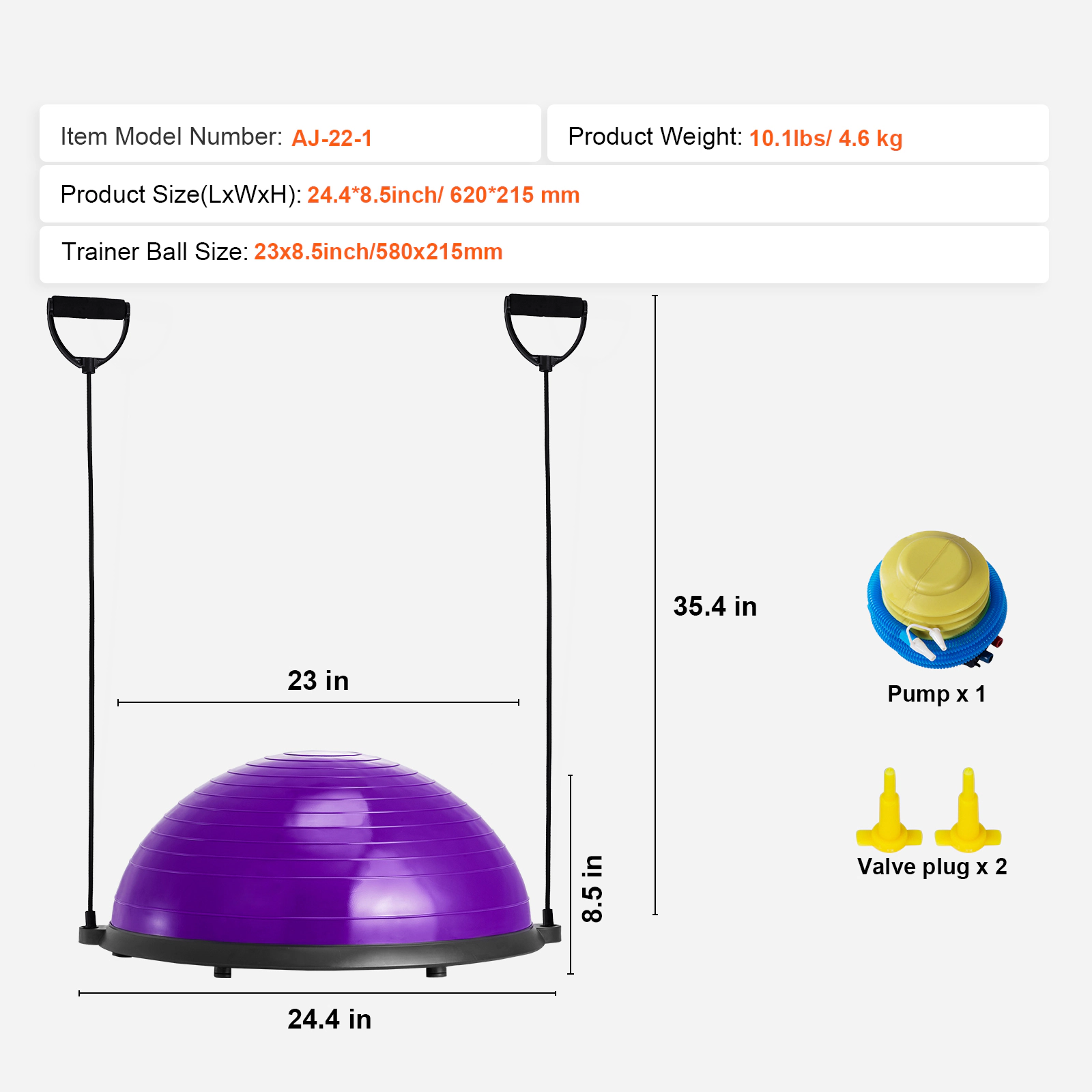 HONGGE Half Exercise Ball Trainer Balance Ball Trainer Stability Ball Yoga Ball with Resistance Bands & Foot Pump