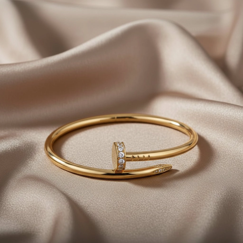 DressAtR Women's Zircon Gold Tone Nail Bangle Bracelet