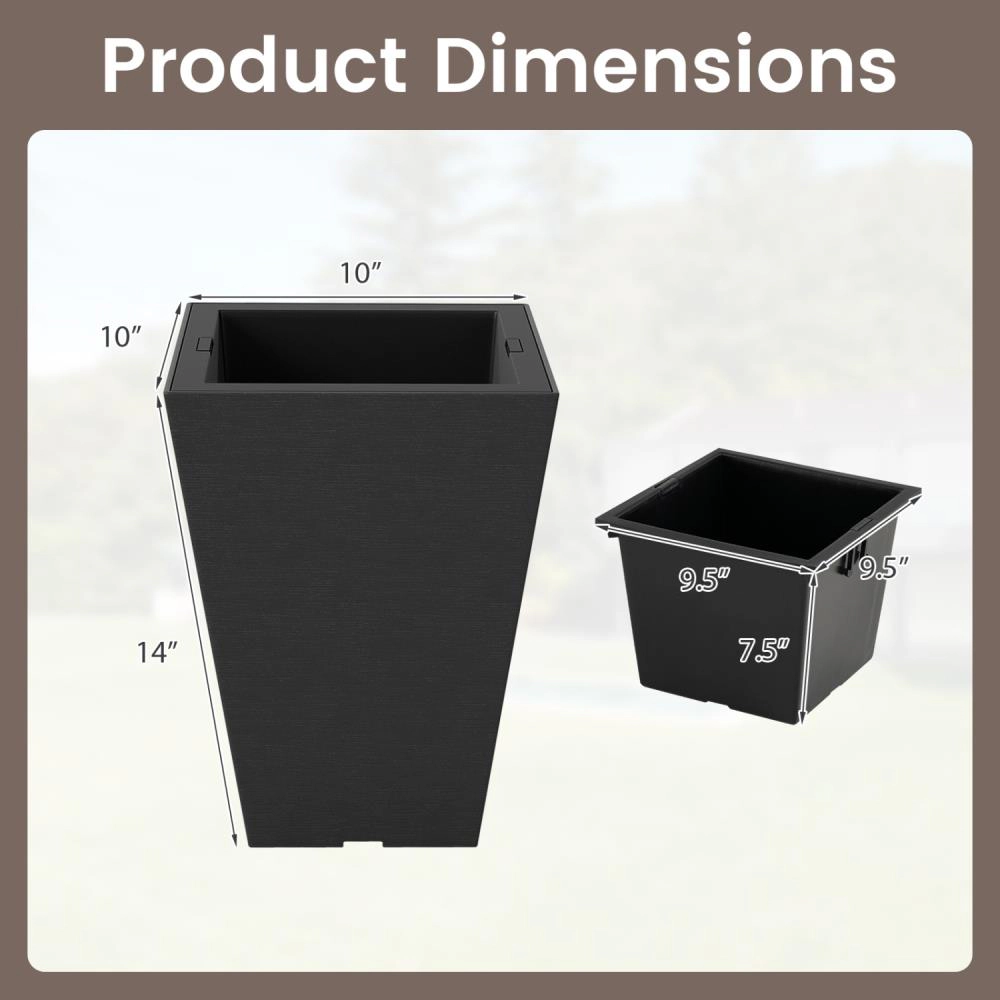 Hivvago Set of 2 Square Taper Planter with Optional Drainage Hole and Removable Inner Bucket
