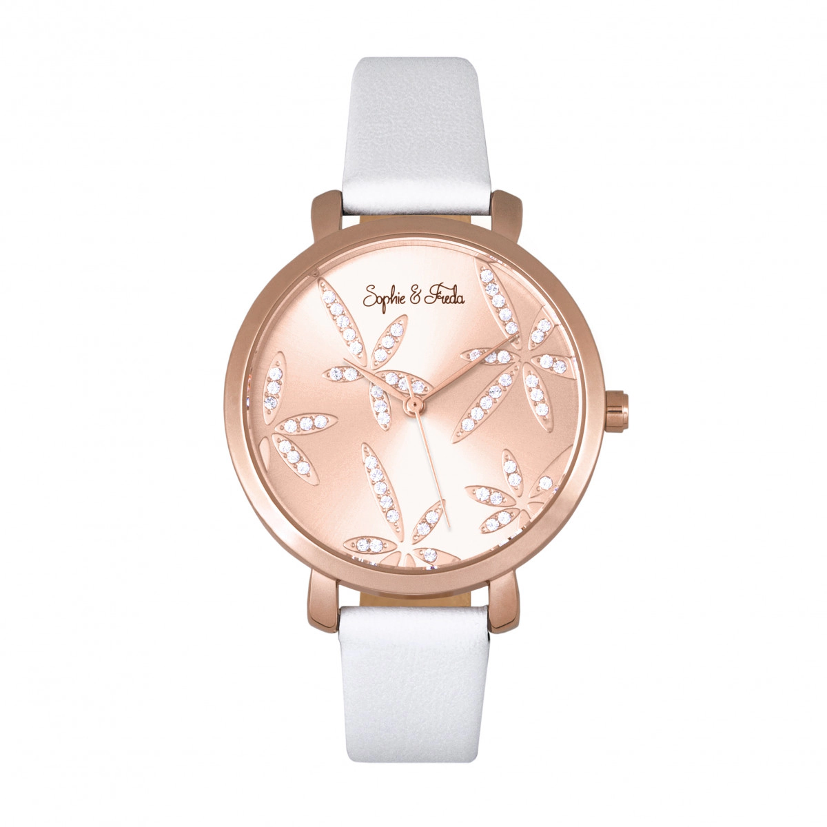 Sophie & Freda Key West Leather-Band Watch w/Swarovski Crystals