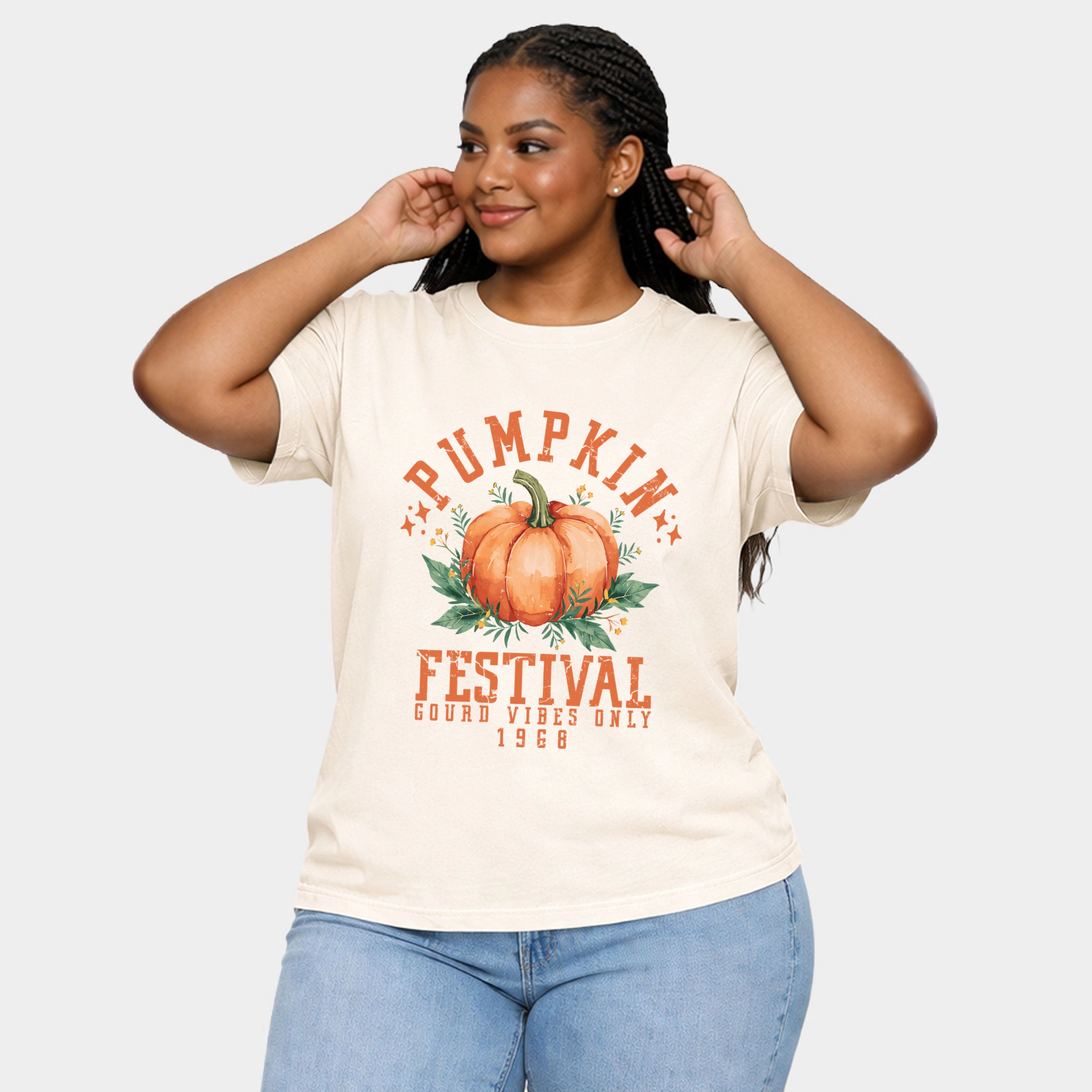Simply Sage Market - Pumpkin Festival Gourd Vibes Women's Plus Sized Garment Dyed Graphic T-Shirt