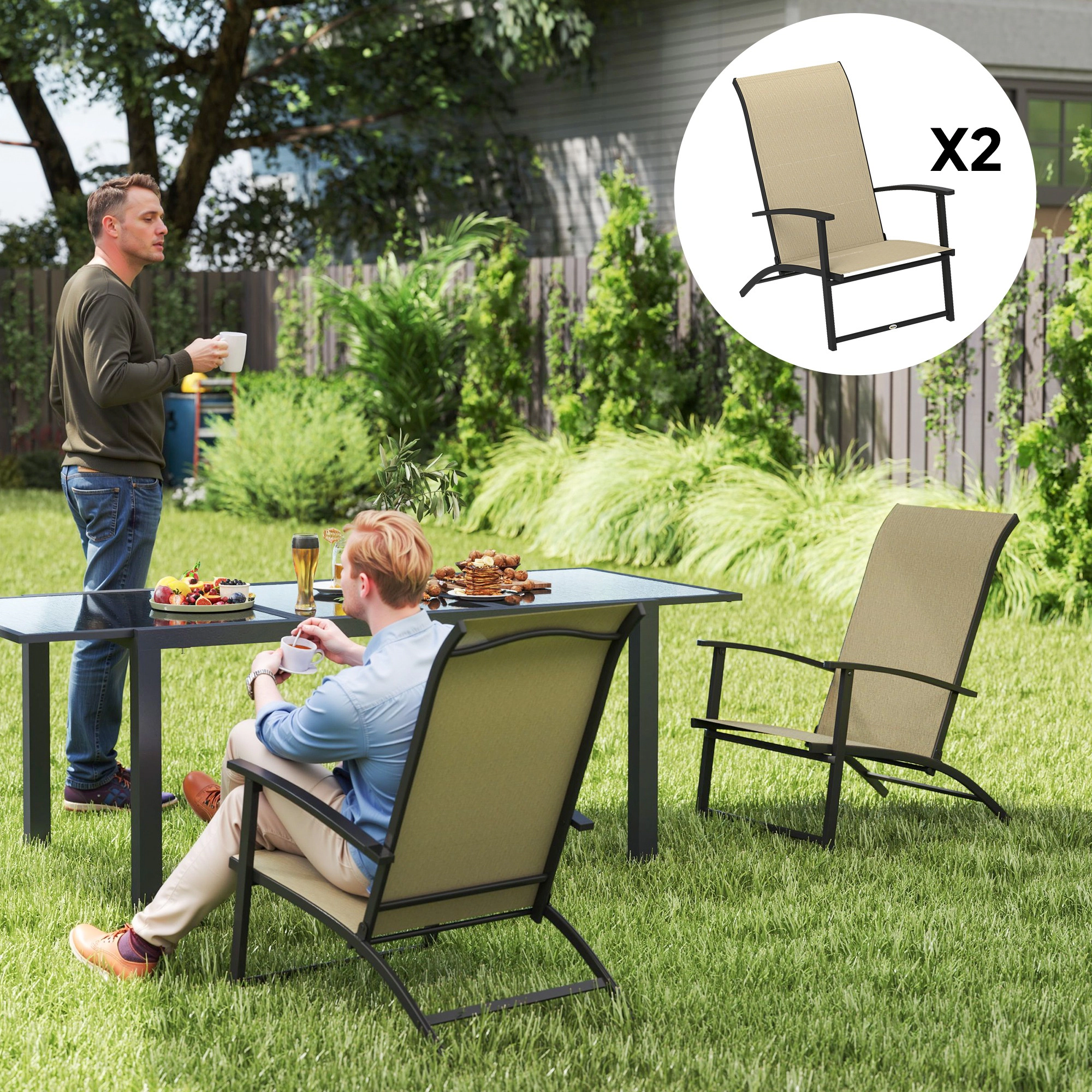 HONGGE Set of 2 Outdoor Dining Chairs with High Back Armrests Folding Patio for Lawn Camping
