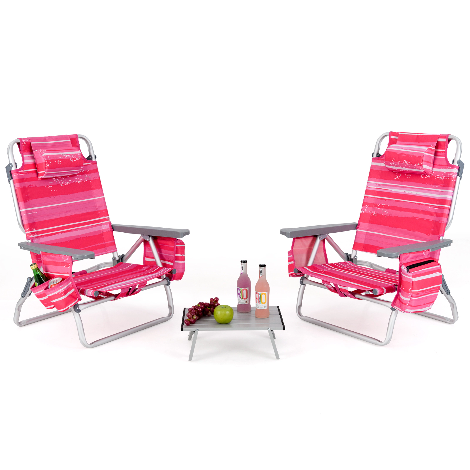 SUGIFT Set of 2 Aluminum Backpack Beach Chairs with Side Table