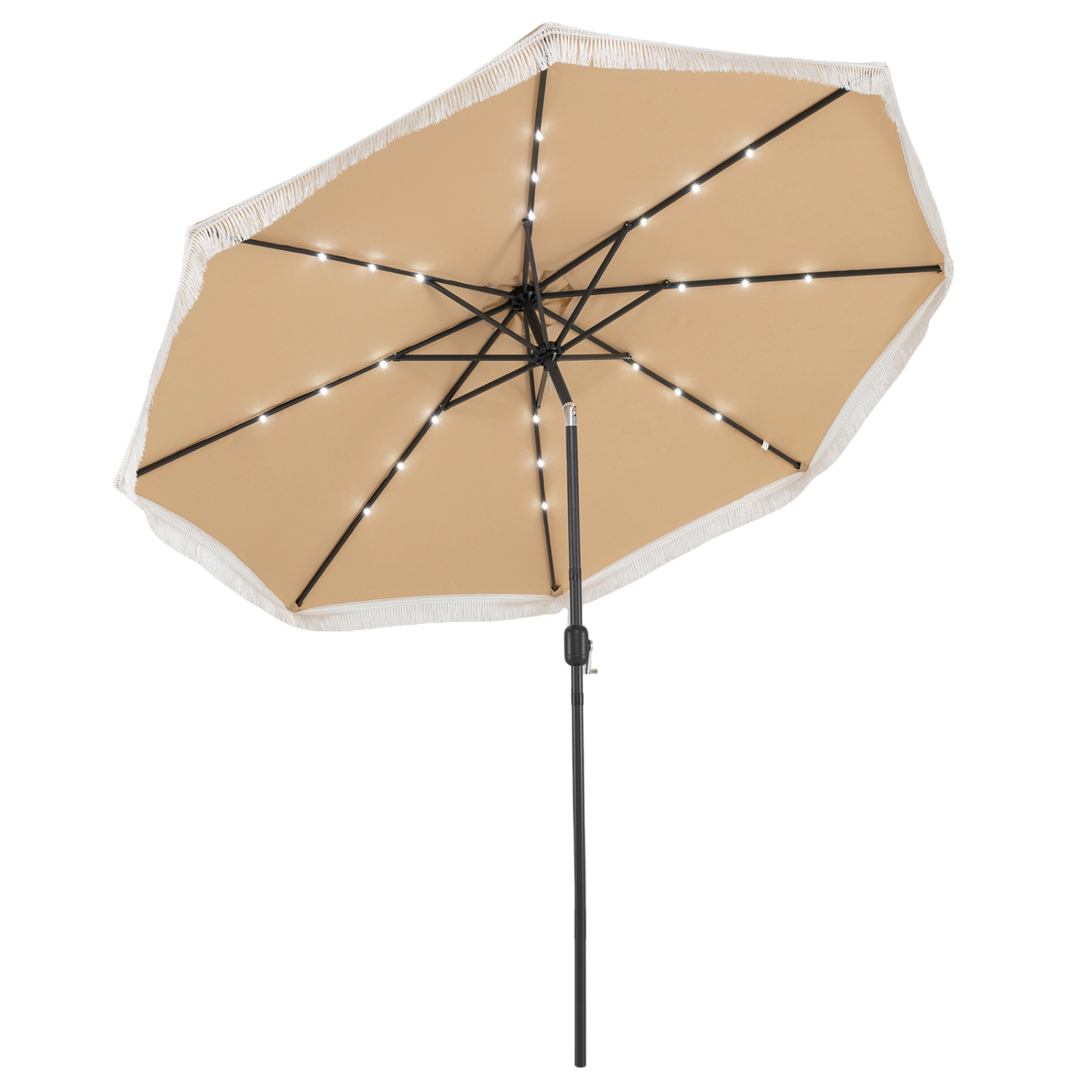 SUGIFT Beige 10 ft Solar Patio Umbrella with 24 LED Lights and 1.5 in Pole
