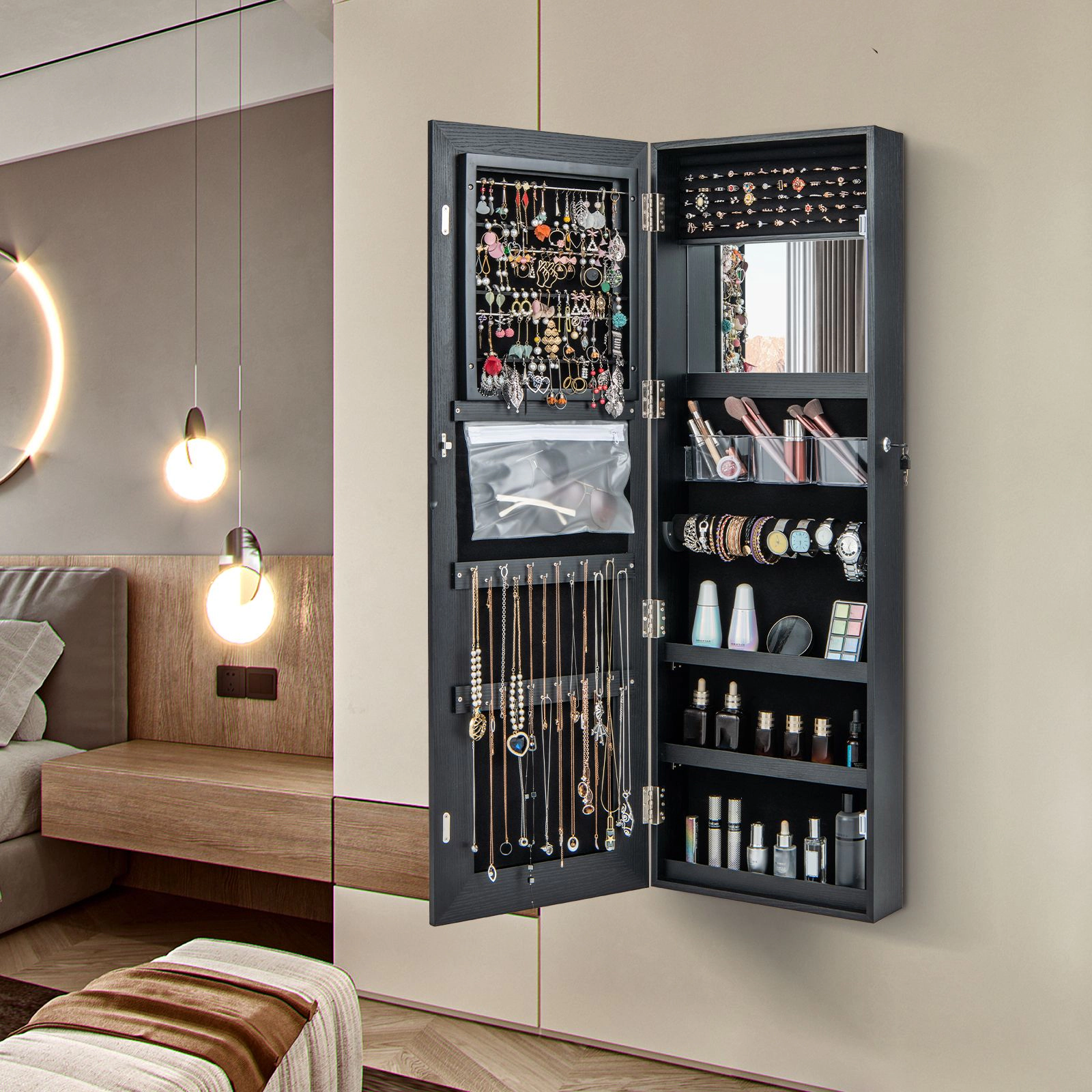 SlickBlue Women's LED Lighted Full-Length Jewelry Mirror Cabinet