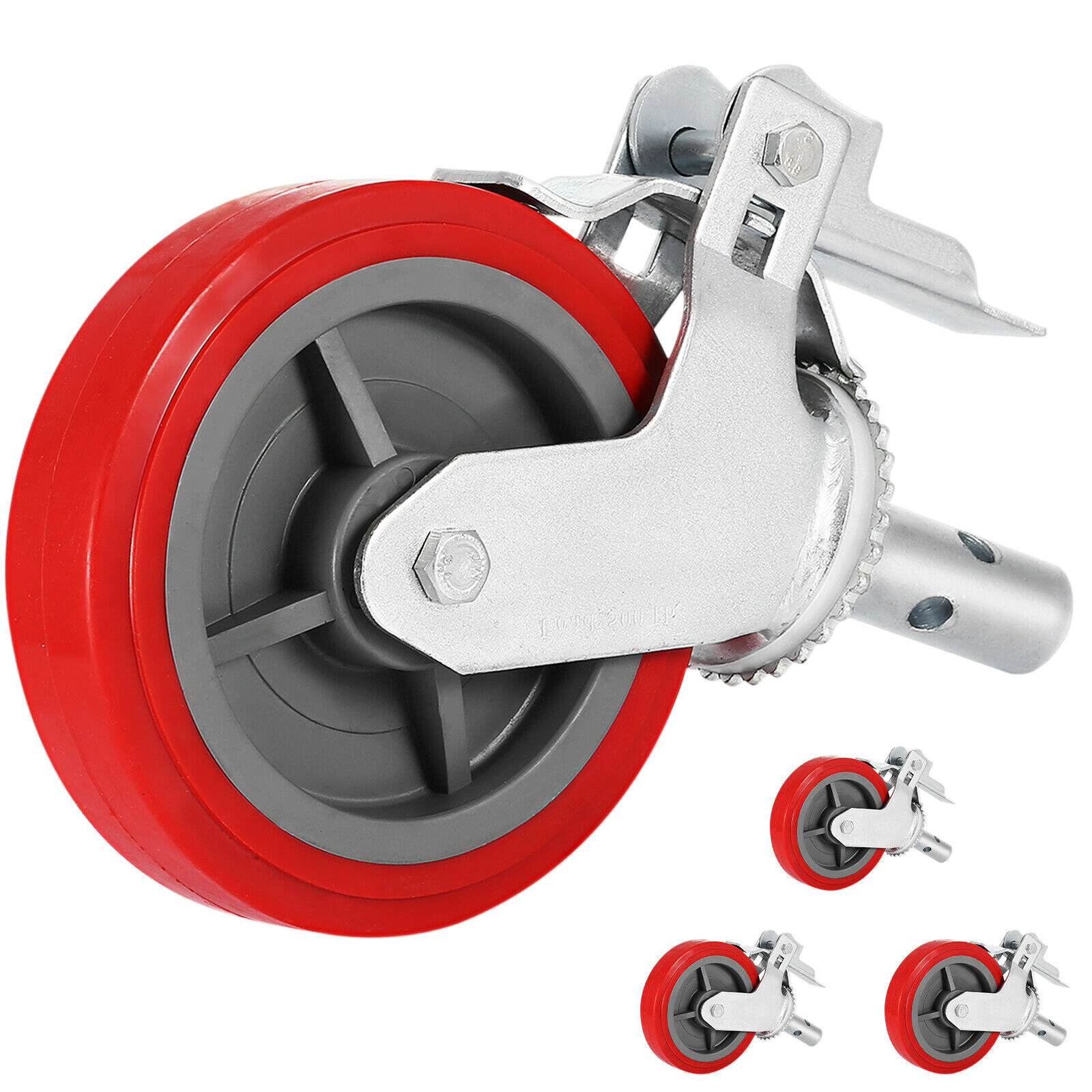 HONGGE 8-Inch Red Scaffolding Caster Wheels, Set of 4, Locking Stem Casters, 800 lbs Per Wheel