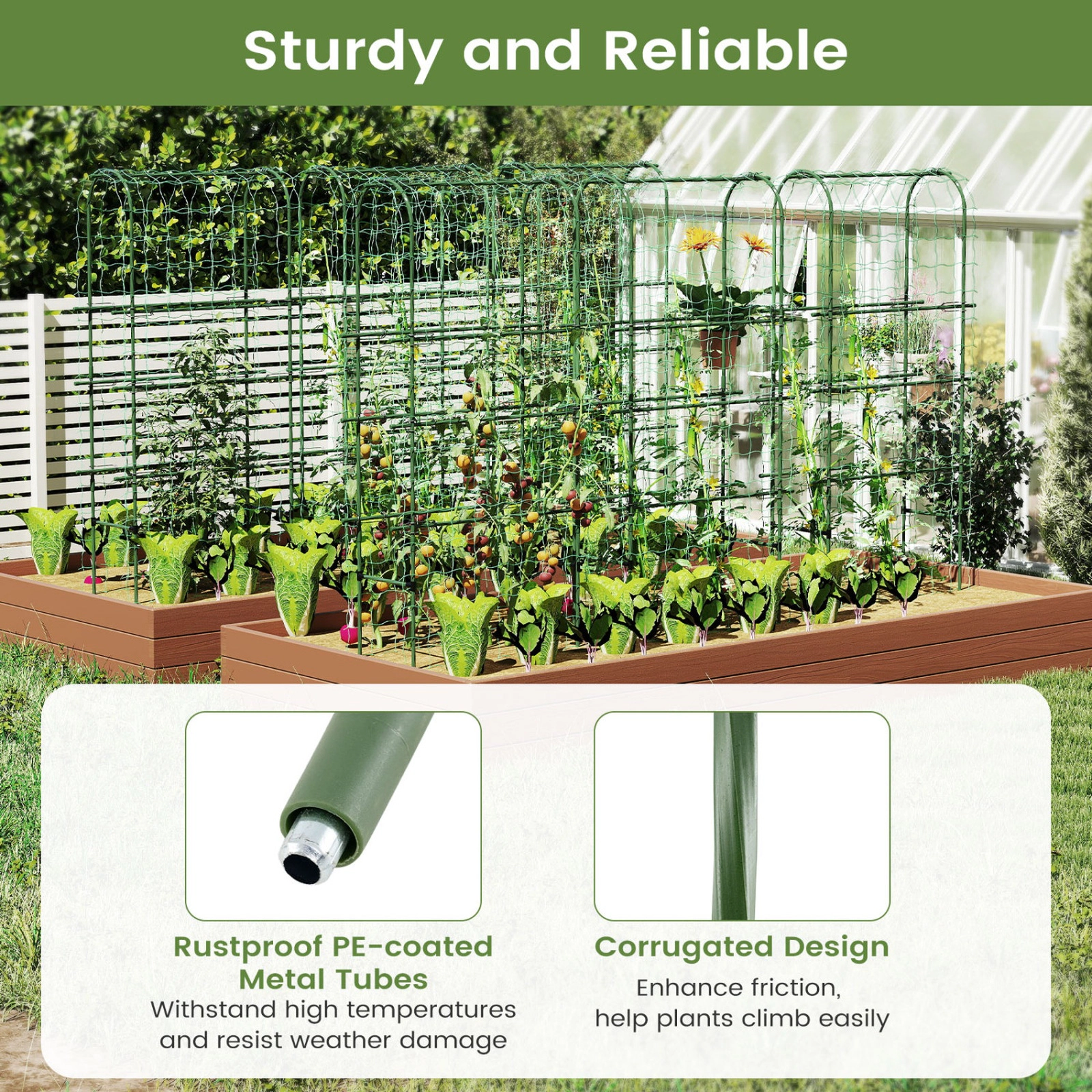 SUGIFT 9.2-gal 66-lb Capacity Self Watering Raised Garden Bed with U-Shape Climbing Trellis and Detachable Legs