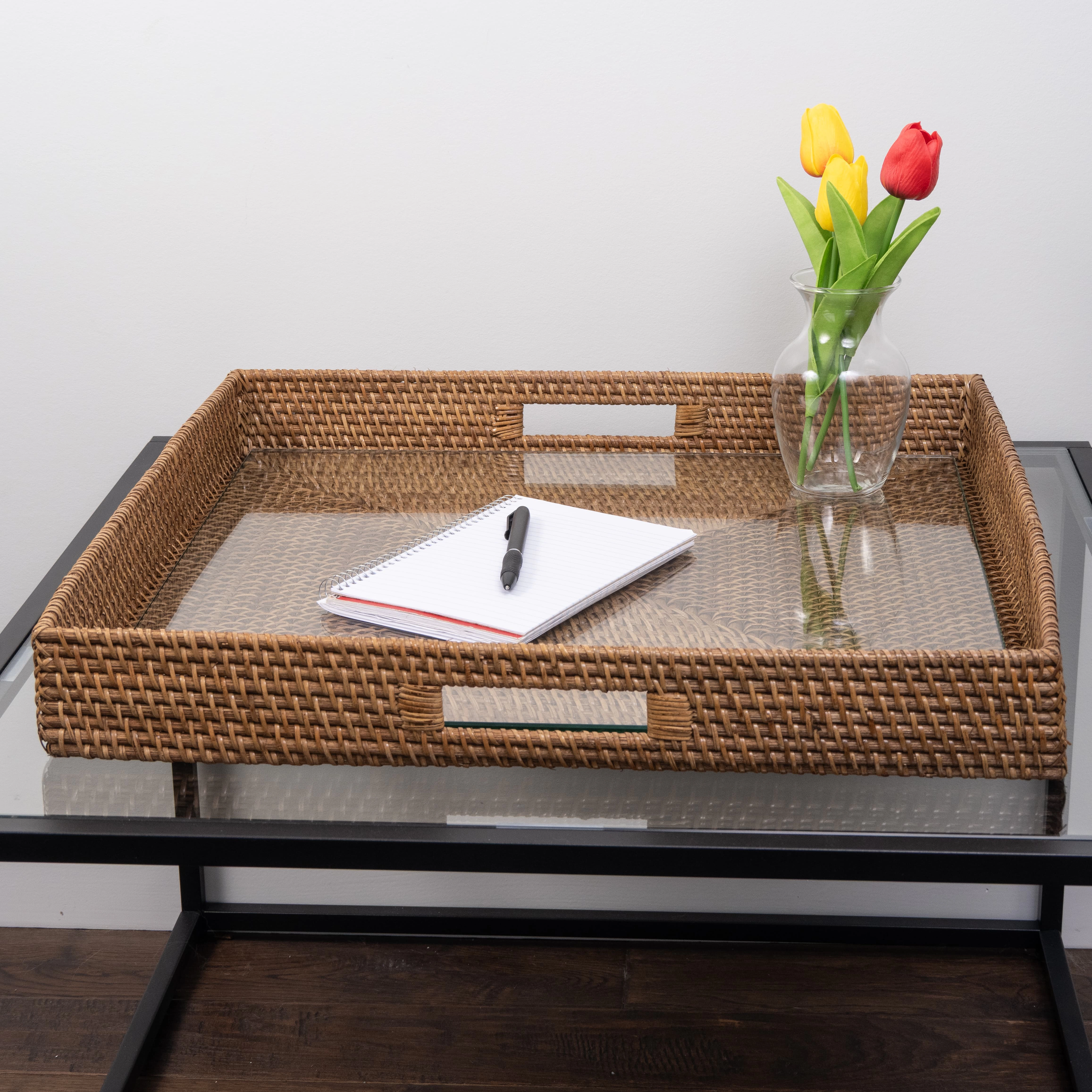 Saboga Home™ Square Serving / Ottoman Tray with Glass Insert