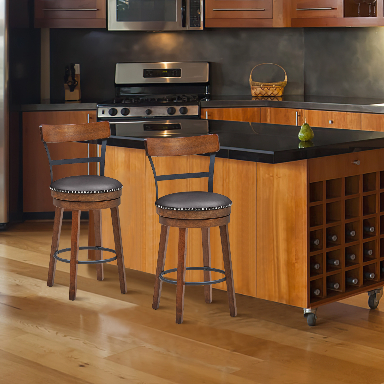 SUGIFT Set of 2 25.5-In Swivel Counter Height Bar Stools 250-Lb Capacity Brown