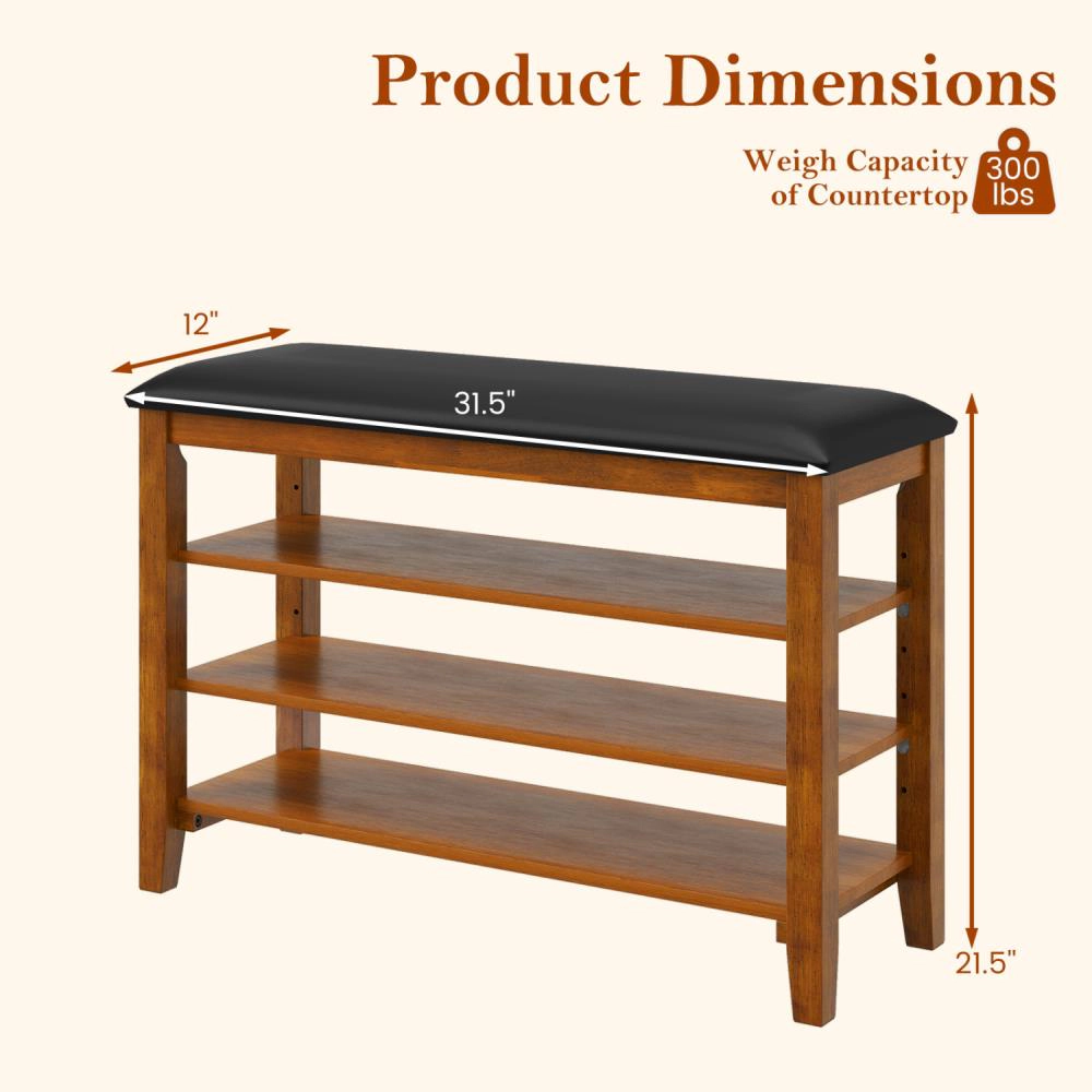 Hivvago 3-Tier Shoe Rack Bench with Adjustable Shelves and Soft Cushion for Entryway and Living Room