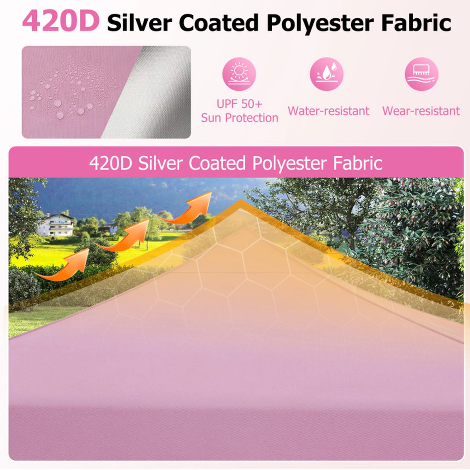 SUGIFT Pink 9.5-ft by 9.5-ft 4-Position UPF50+ Silver-Coated 420D Pop Up Canopy Tent with Wheeled Bag