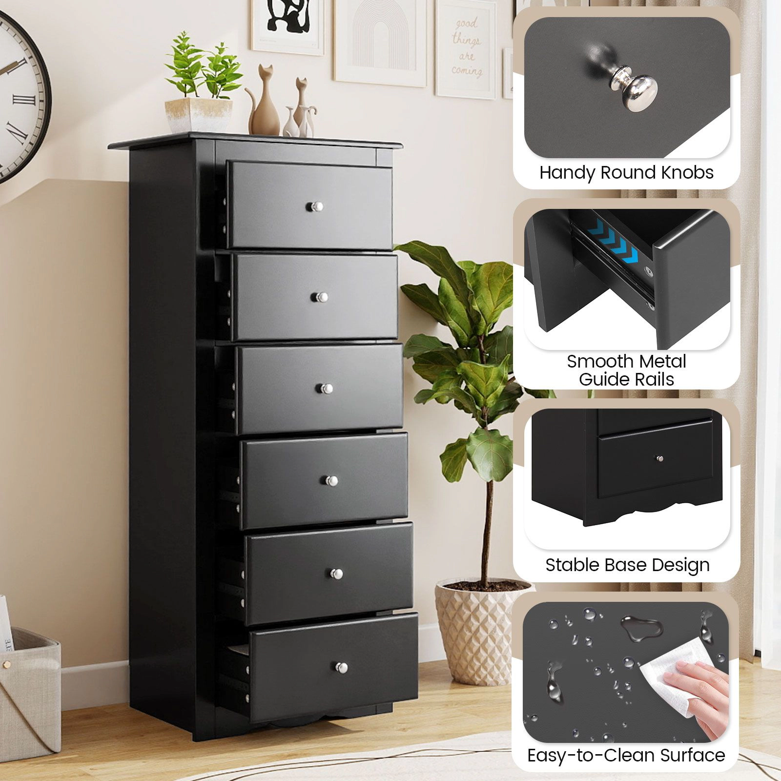 SlickBlue 6 Drawer Chest Dresser with Spacious Storage for Bedroom