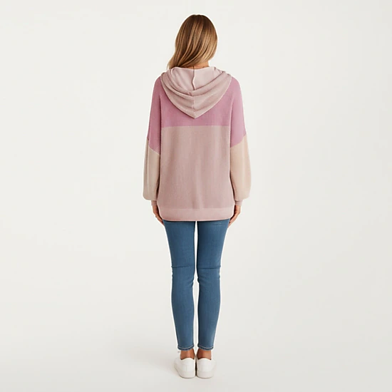 Anna-Kaci Women's Colorblock Drawstring Relaxed Fit Long Sleeve Knit Hoodie