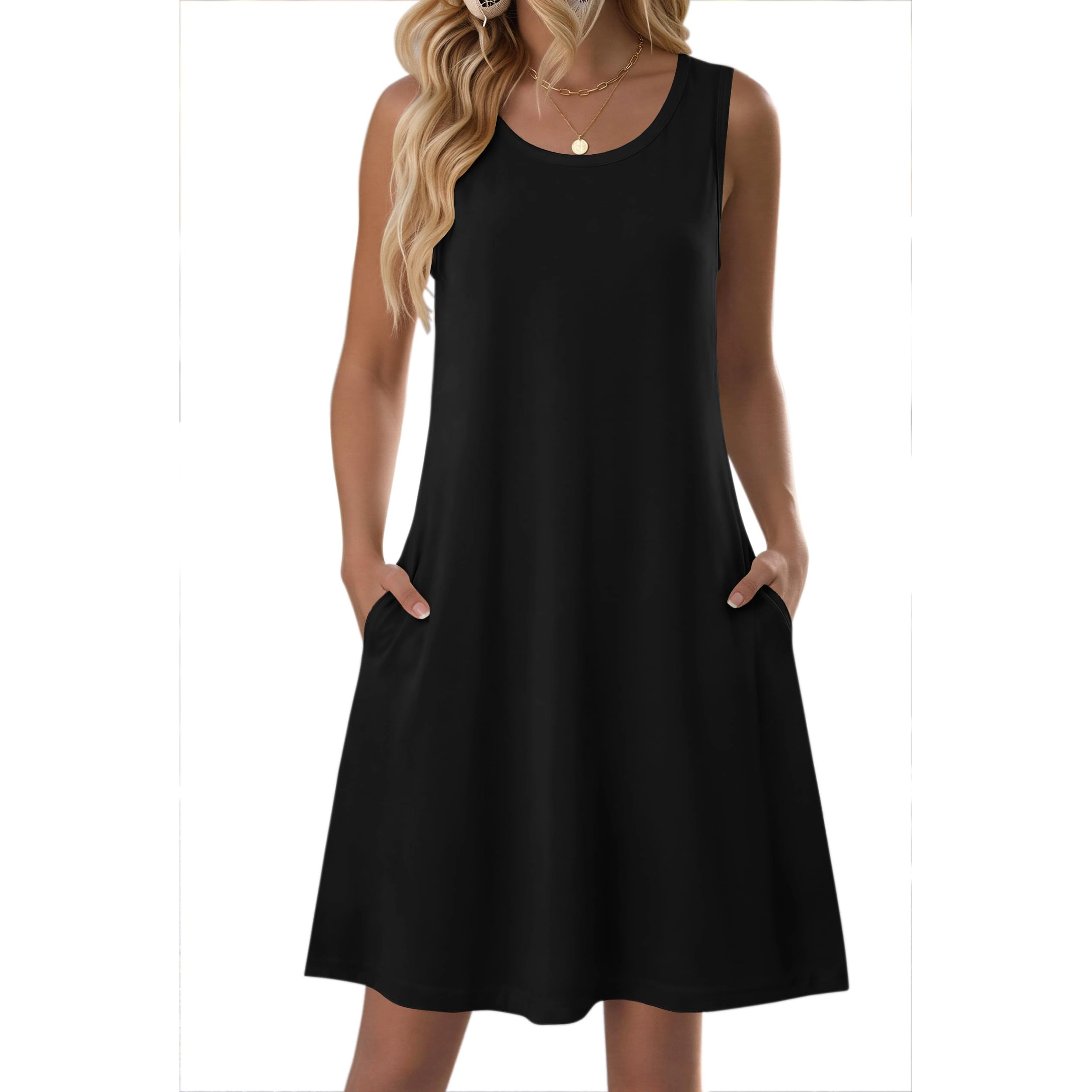 Zeagoo Women's Round Neck Sleeveless Knee Length Dress