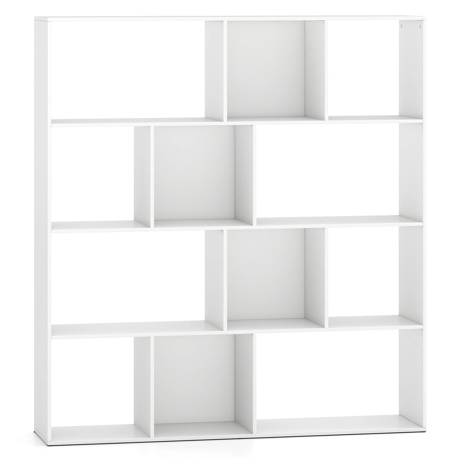 SUGIFT 4-Tier Open Shelf Bookcase with 12 Storage Compartments 485-lb Capacity Engineered Wood MDF White