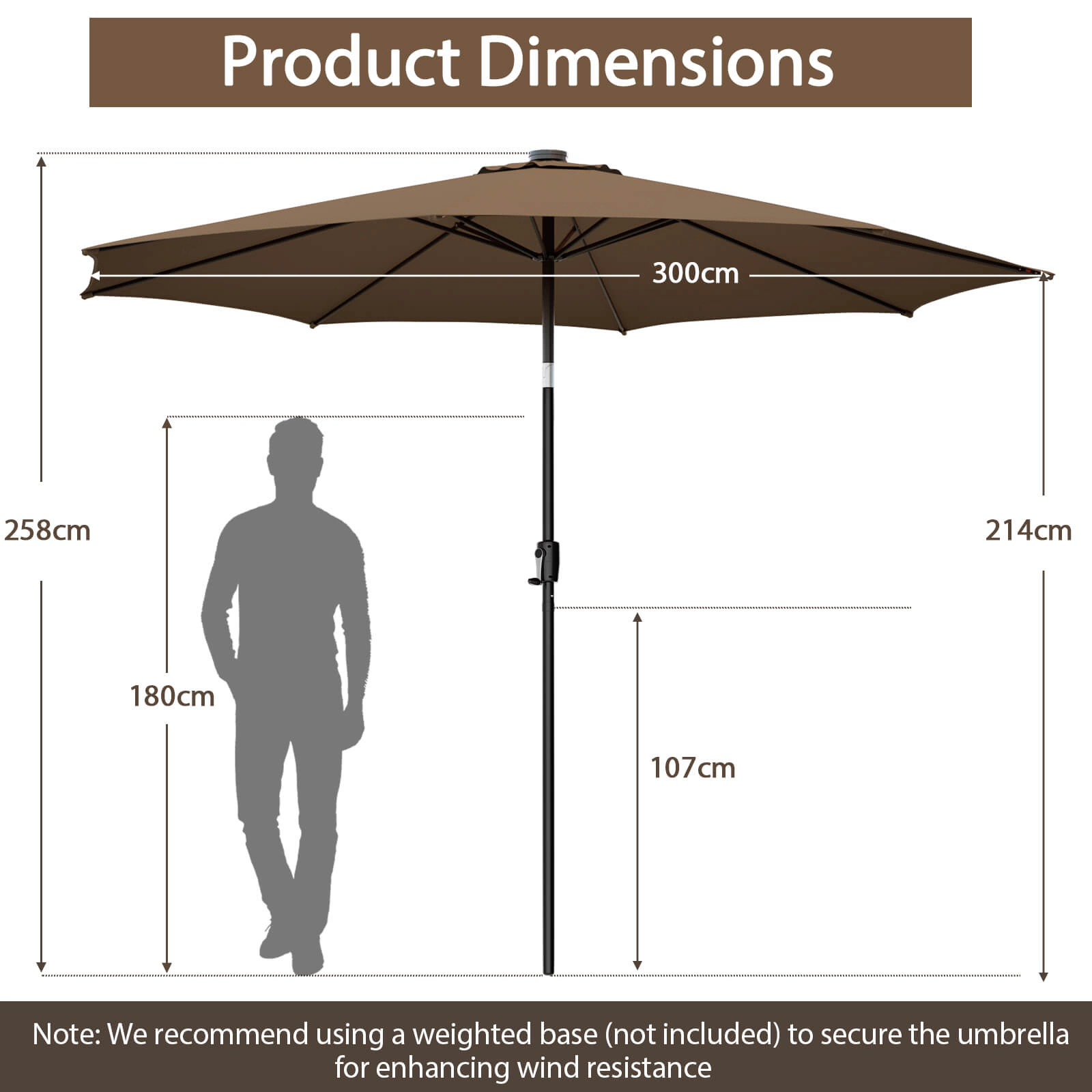 SUGIFT Solar-Lit 10-Ft Patio Umbrella with 112 LED Lights Crank Handle Tilt Coffee