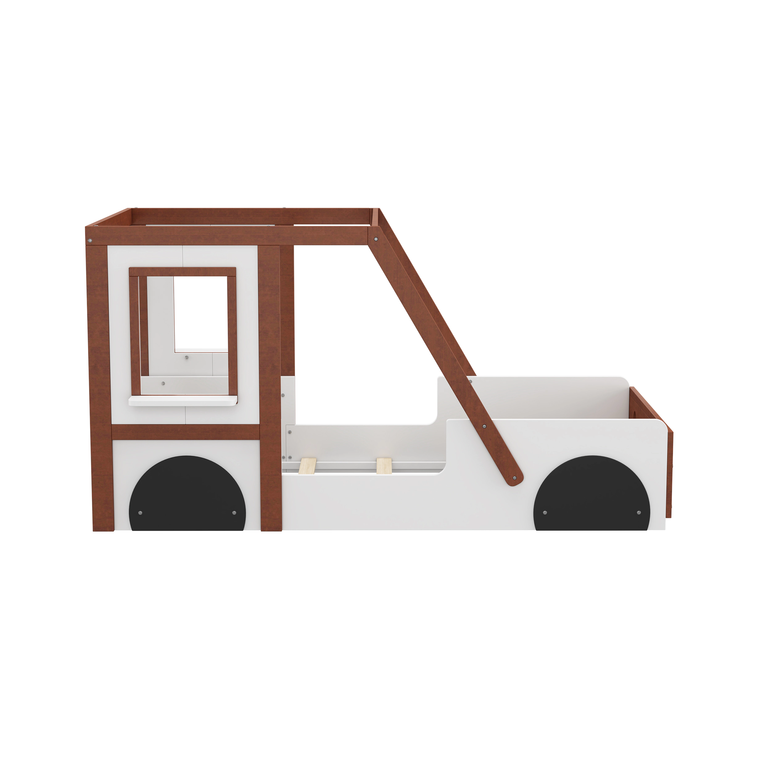 Flynama Twin Car-Shaped Kids Platform Bed, Fun Play Design, White & Orange
