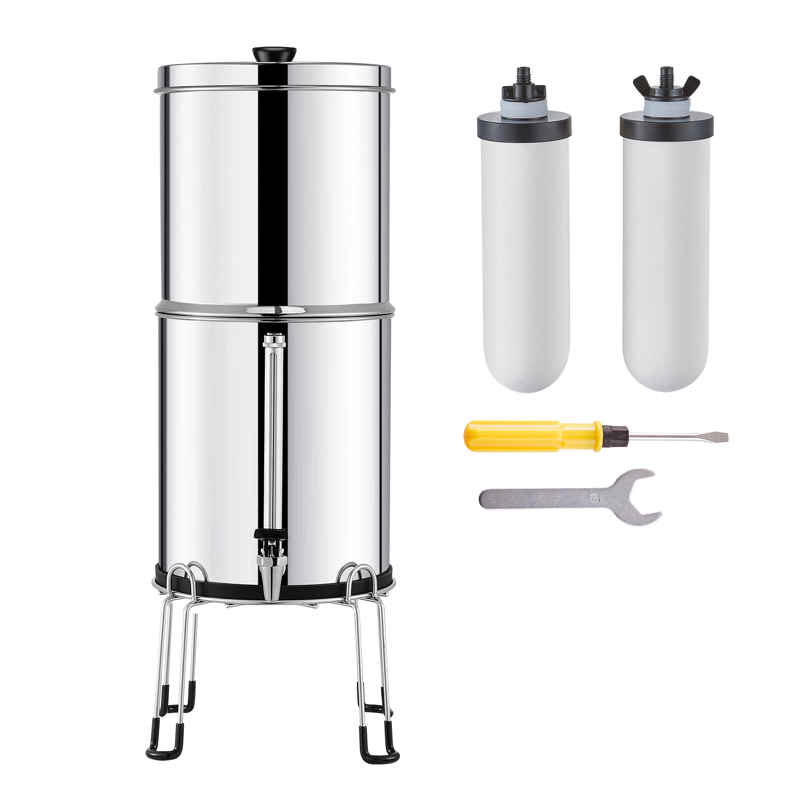 HONGGE Gravity-fed Water Filter System, 304 Stainless-Steel Countertop Filtration System