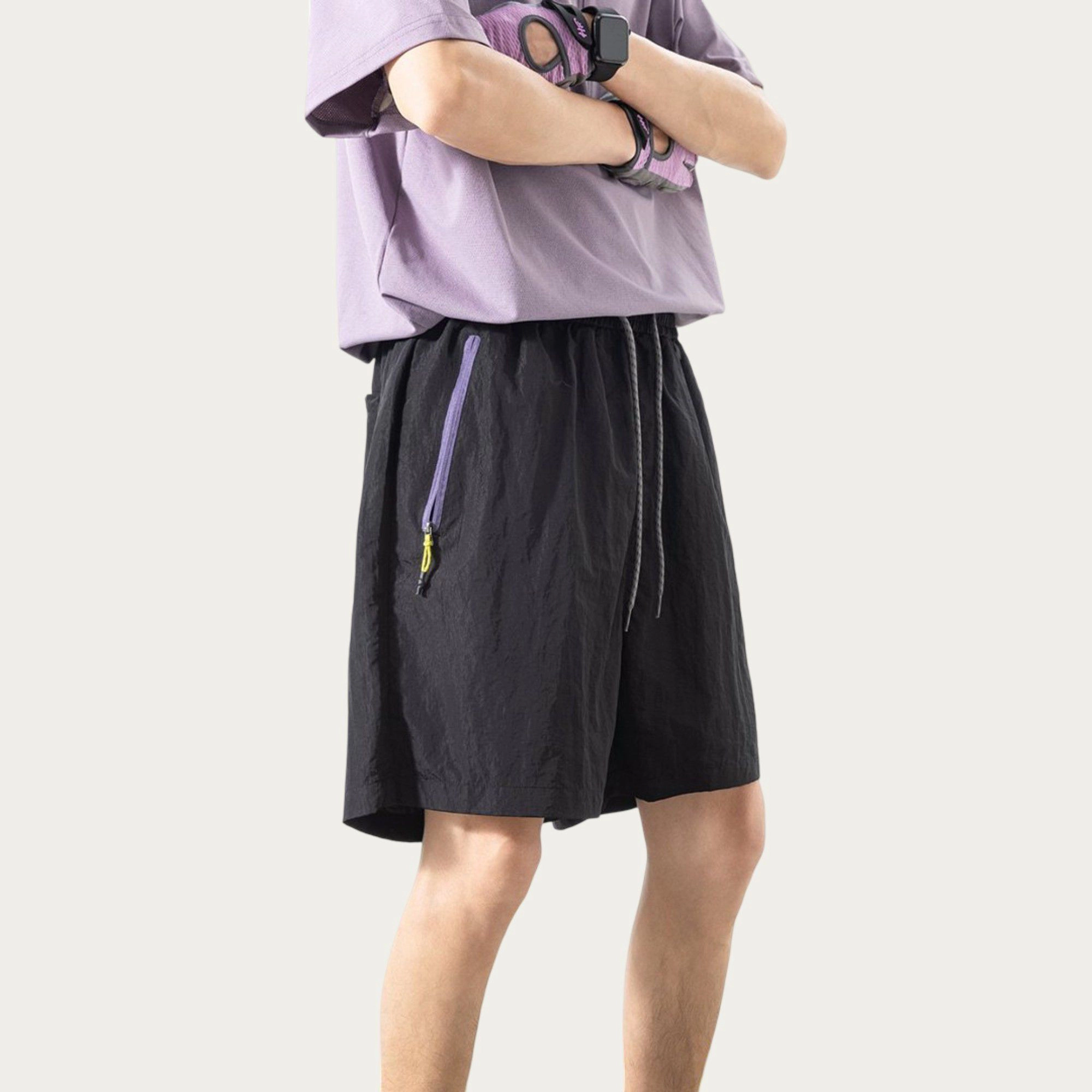 Anna-Kaci Men's Lightweight Athletic Shorts with Elastic Drawstring Waist Zipper Pocket Detail and Relaxed Fit Design