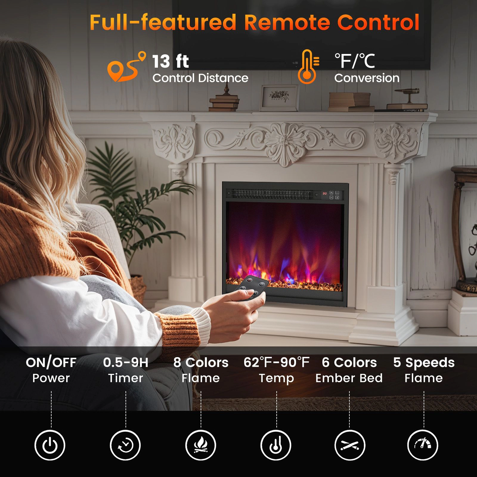 SlickBlue Wall Mounted Fireplace Heater for Living Room