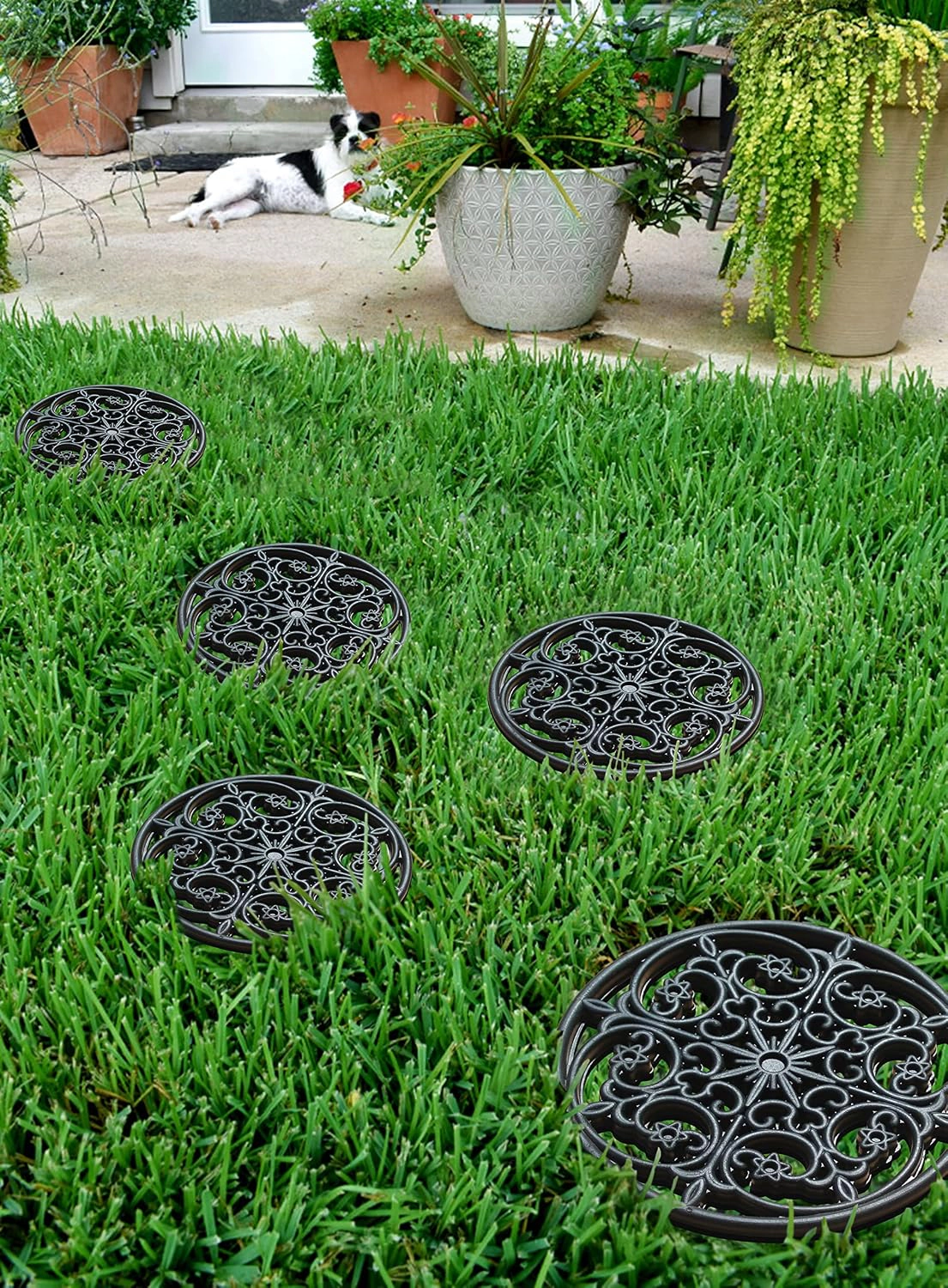 A1 Home Collections Paisley Star Black Rubber Garden Stepping Stone Mats Set of 4, 12 x 12 In