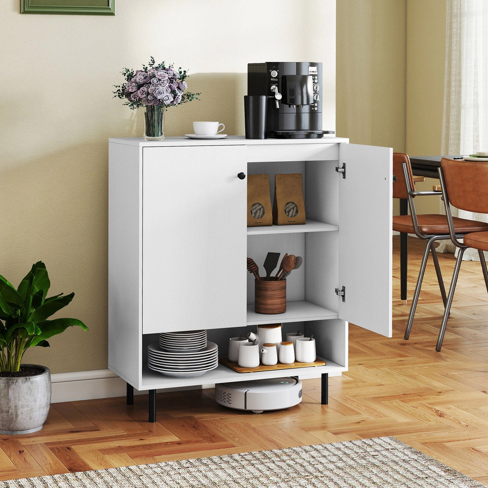 SlickBlue Modern Buffet Cabinet with Adjustable Shelves and Storage White