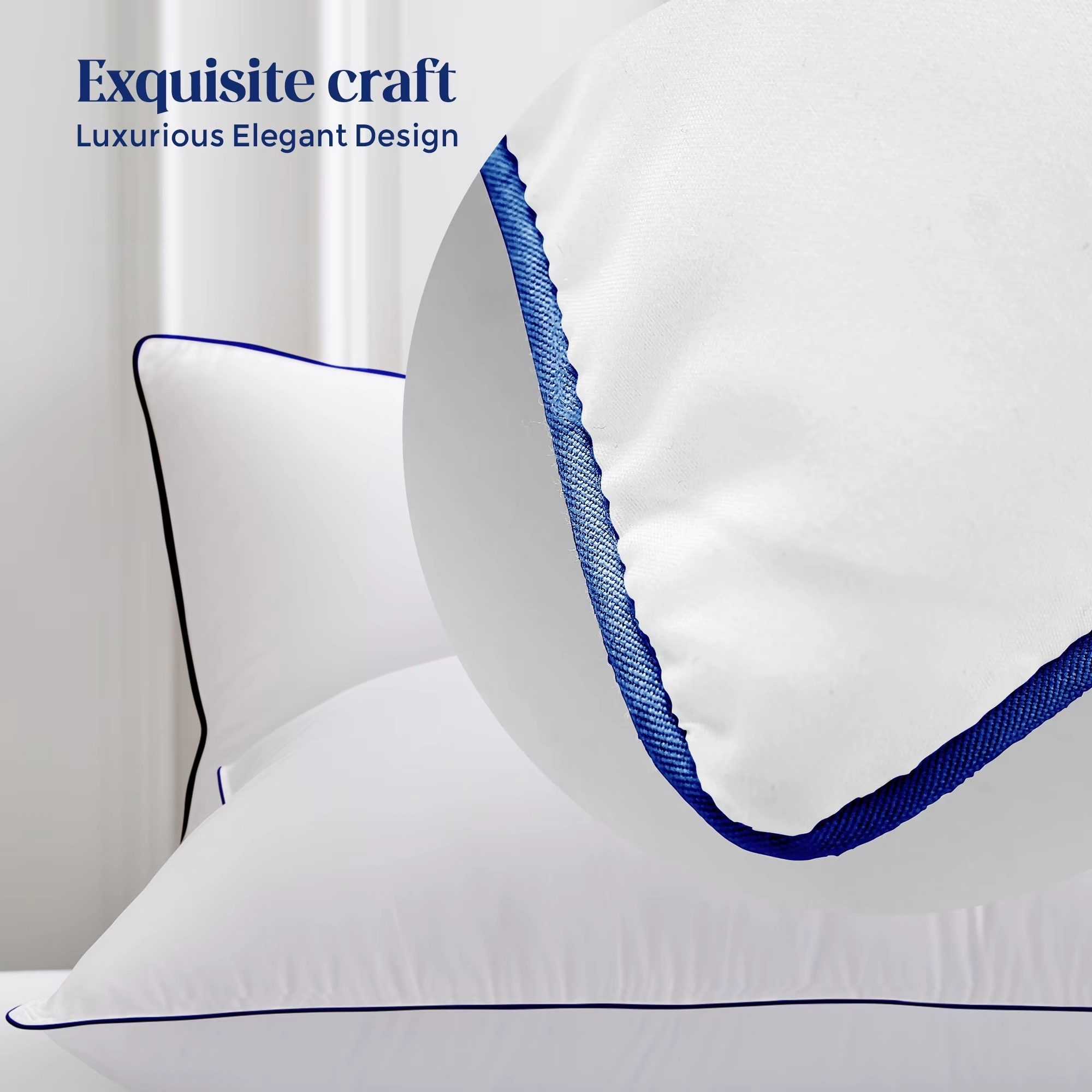 Unikome Set of 2 Goose Feather Pillows with Soft Cover, Medium Firm Bed Sleeping Pillows