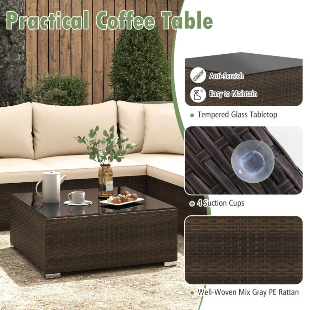 Hivvago 7 Pieces Patio Rattan Furniture Set With Sectional Sofa Cushions