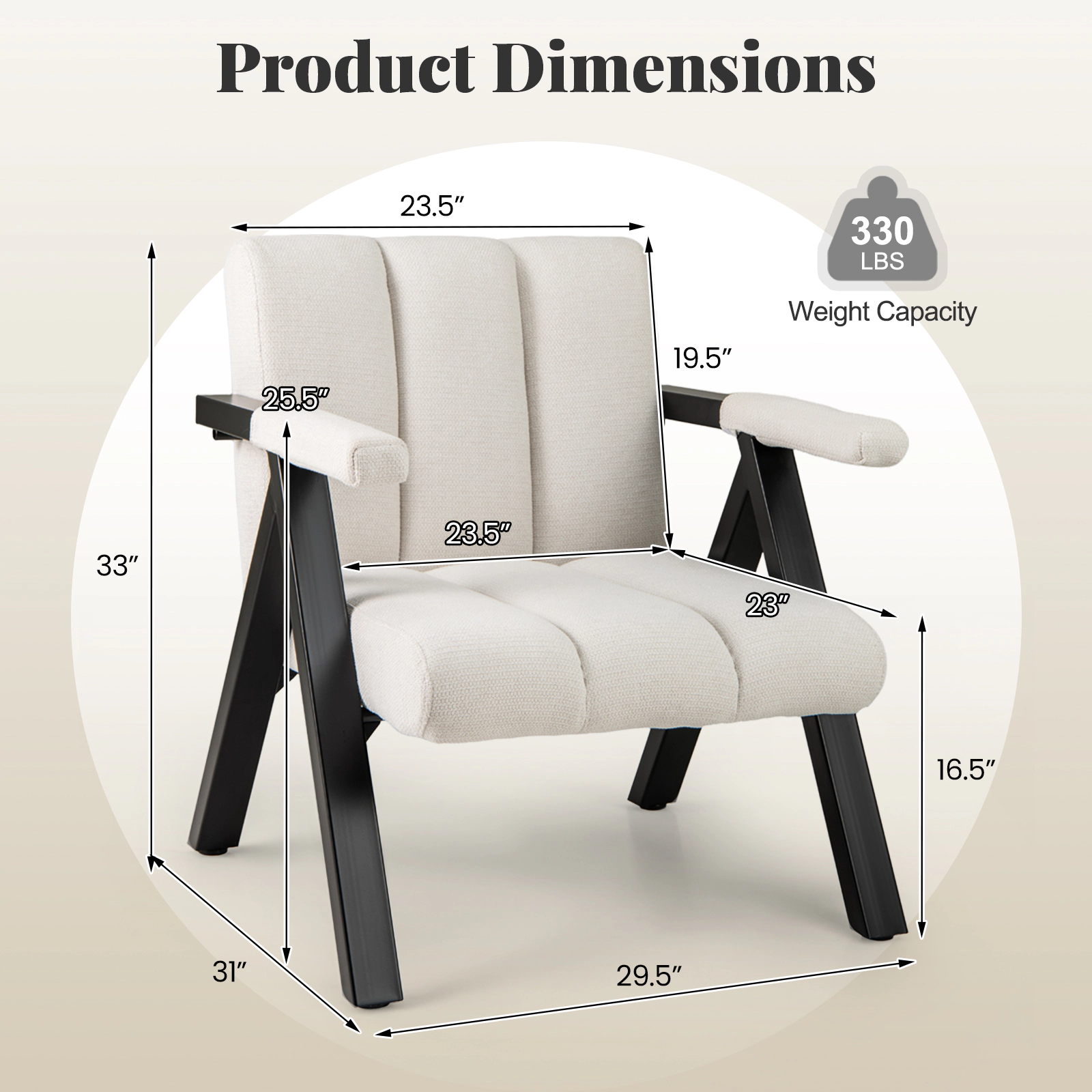 SUGIFT Oversized Beige Accent Chair with Metal Frame and Removable Armrest Covers