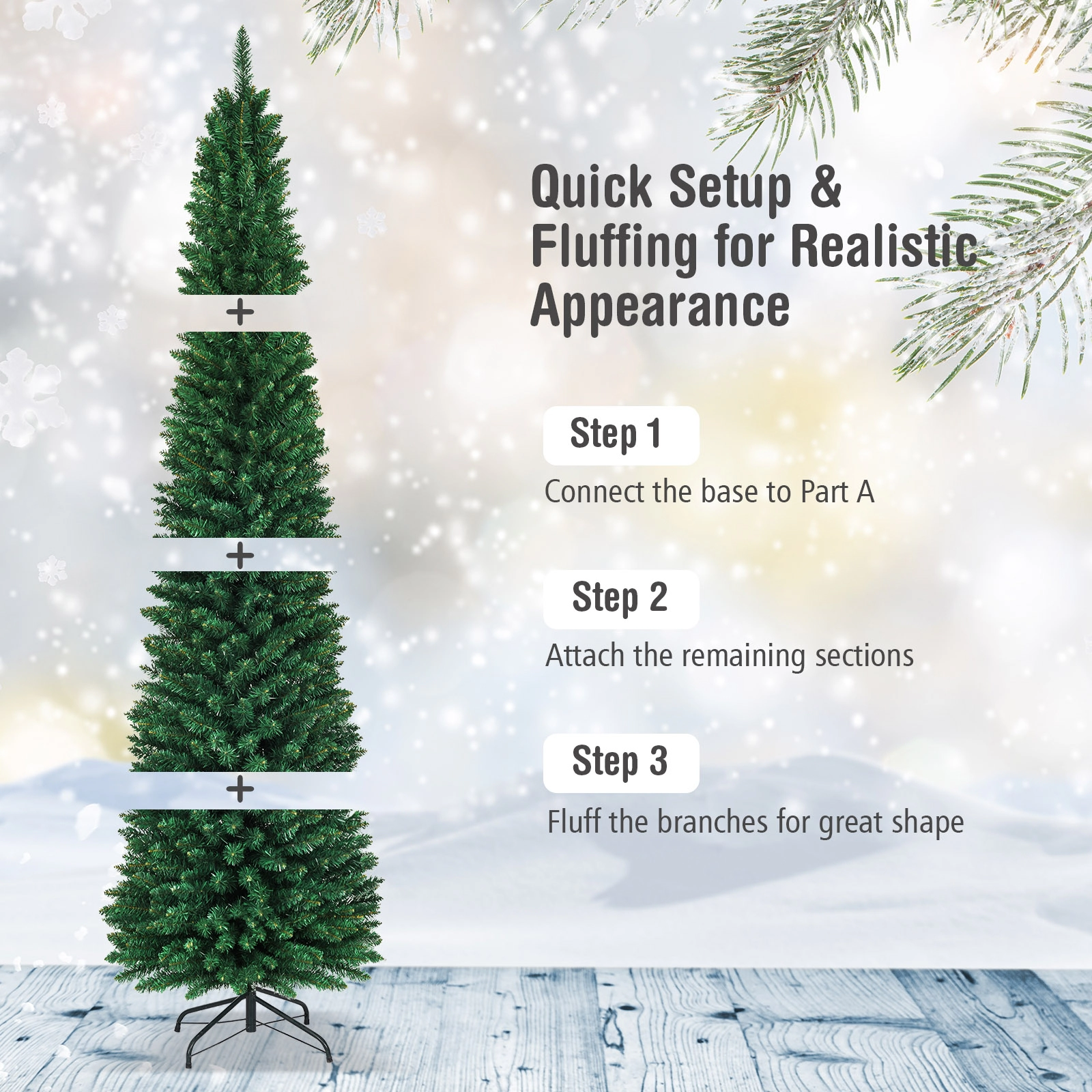 SUGIFT Slim Pencil Artificial PVC Christmas Tree 9 Feet Tall with 3.3-ft Diameter 1500 Tips Green