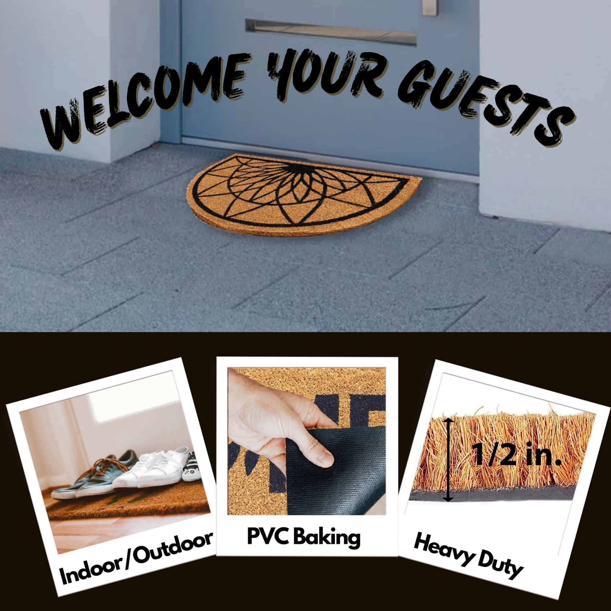 Evideco French Home Goods Natural and Black Diamond Rosace Coir Doormat 24 x 16 Inches