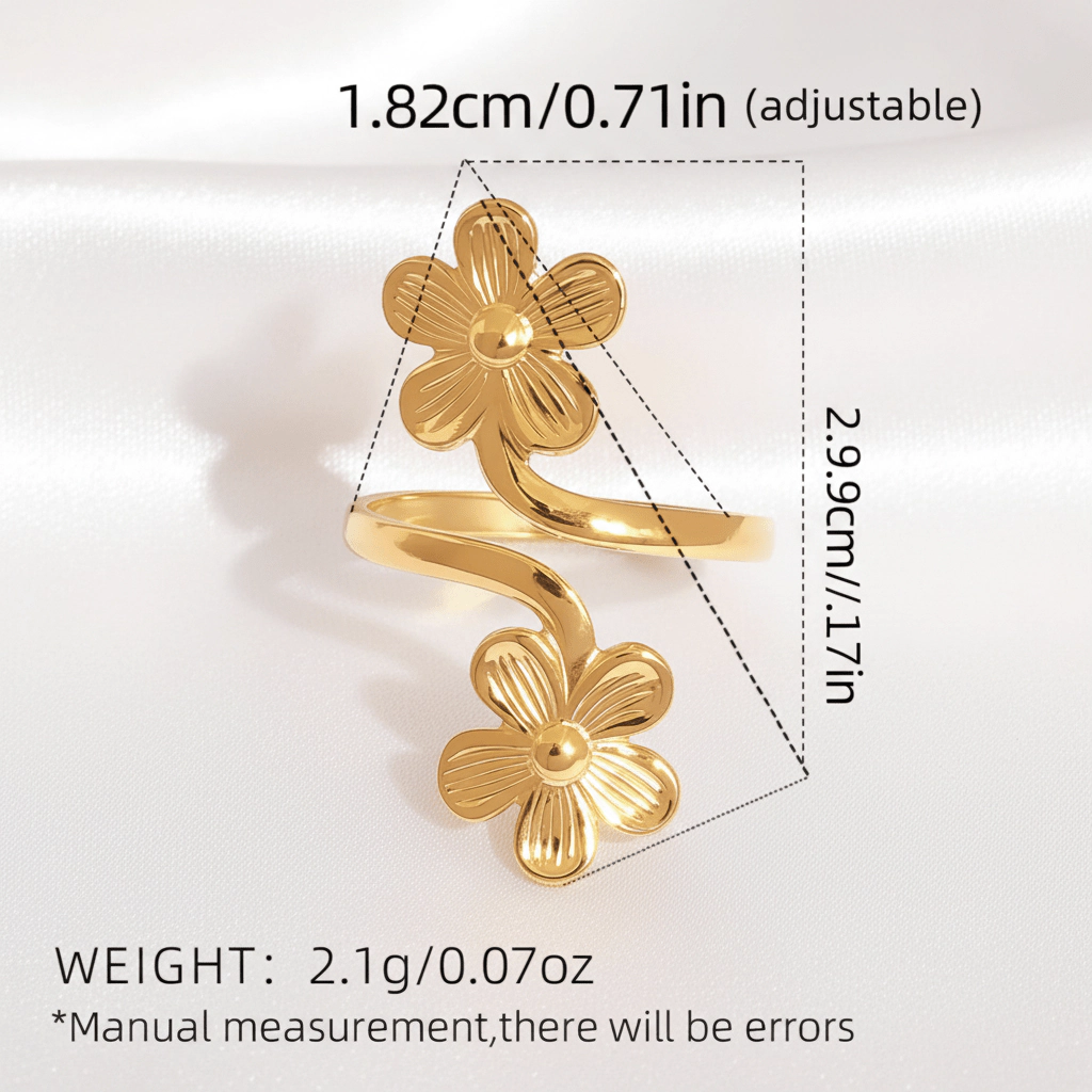 DressAtR Women's Flower 18K Gold Plated Adjustable Ring