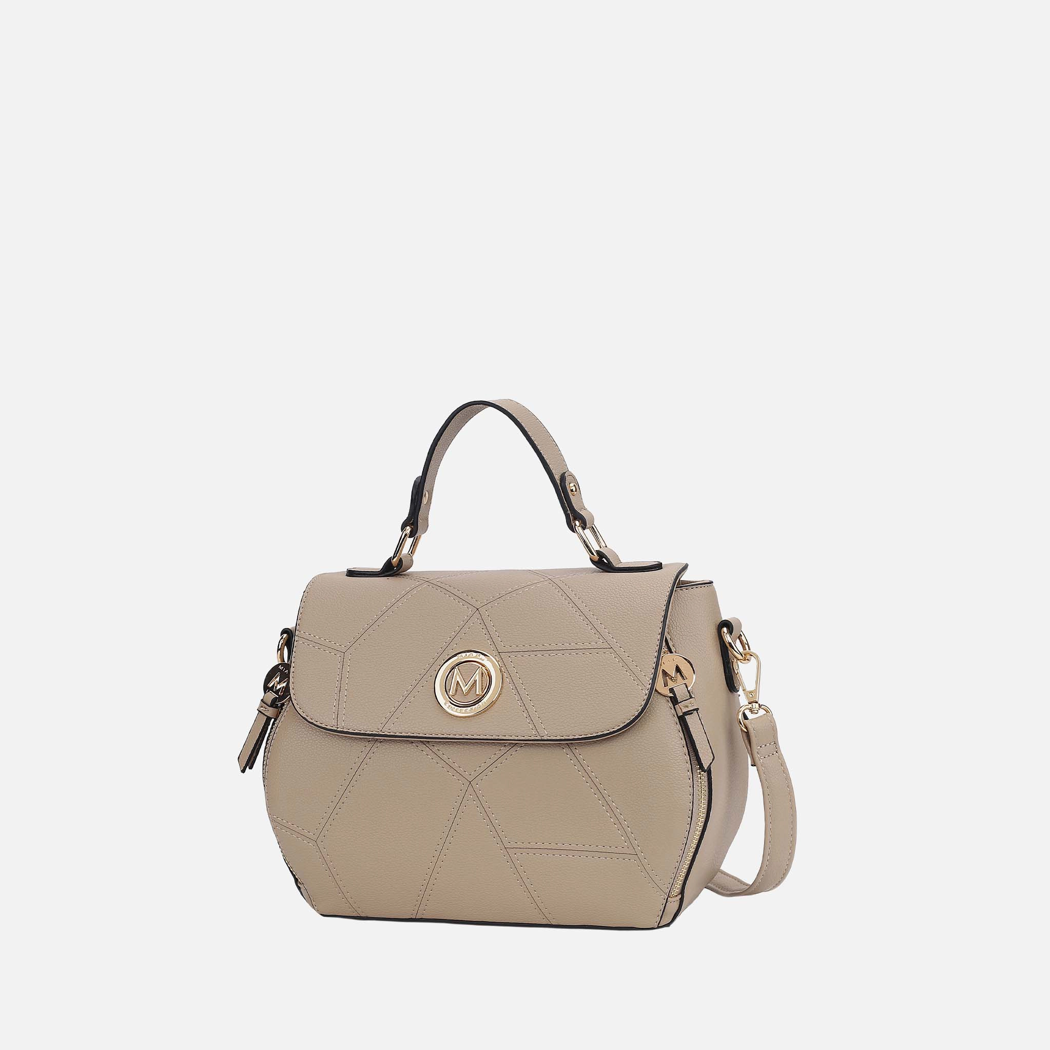MKF Collection by Mia K Clementine Satchel Bag - Taupe Vegan Pebbled Leather, Gold-Tone Hardware