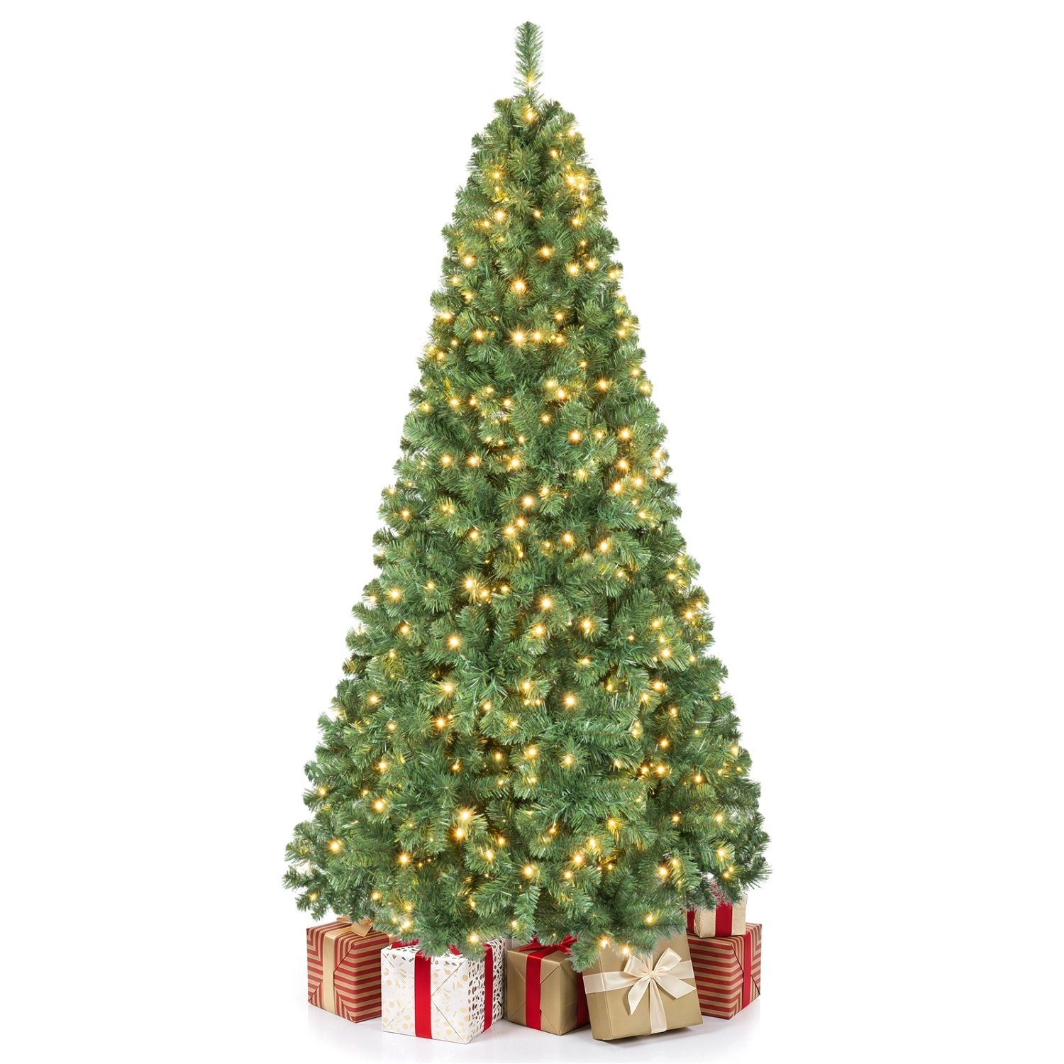 LJG 6/7/8 Feet Hinged Christmas Tree with PVC Branch Tips Warm White LED Lights-7 ft