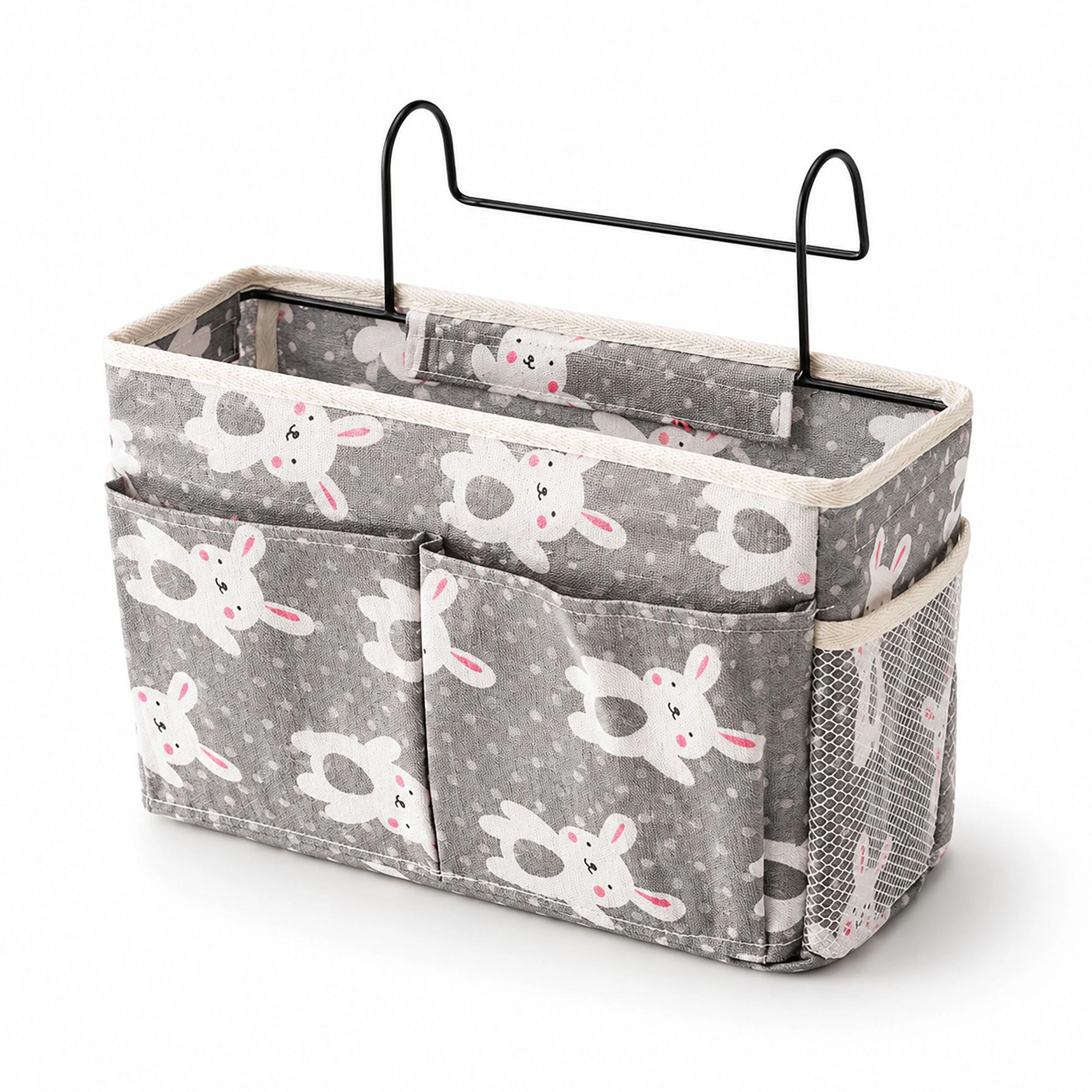Alilang Hanging Bedside Storage Caddy Bunny Print Organizer with Hooks and Multiple Pockets