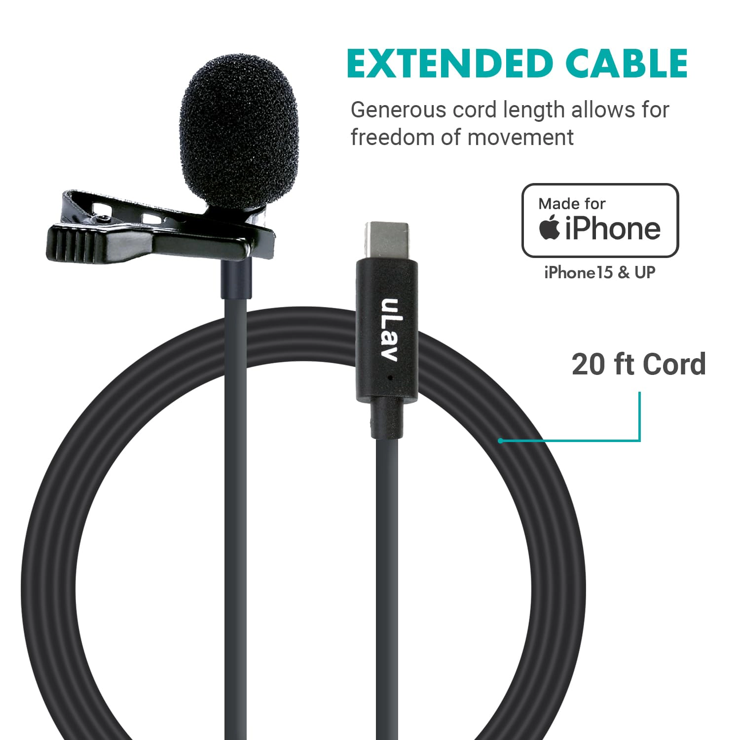 Movo uLav-L Digital Lavalier Omnidirectional Clip on Microphone with USB-C Connector