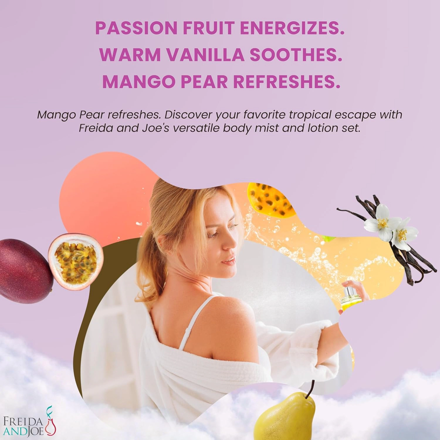 Freida and Joe Women Tropical Passion Fruit, Vanilla, Mango Body Splash Set Valentine's Gift