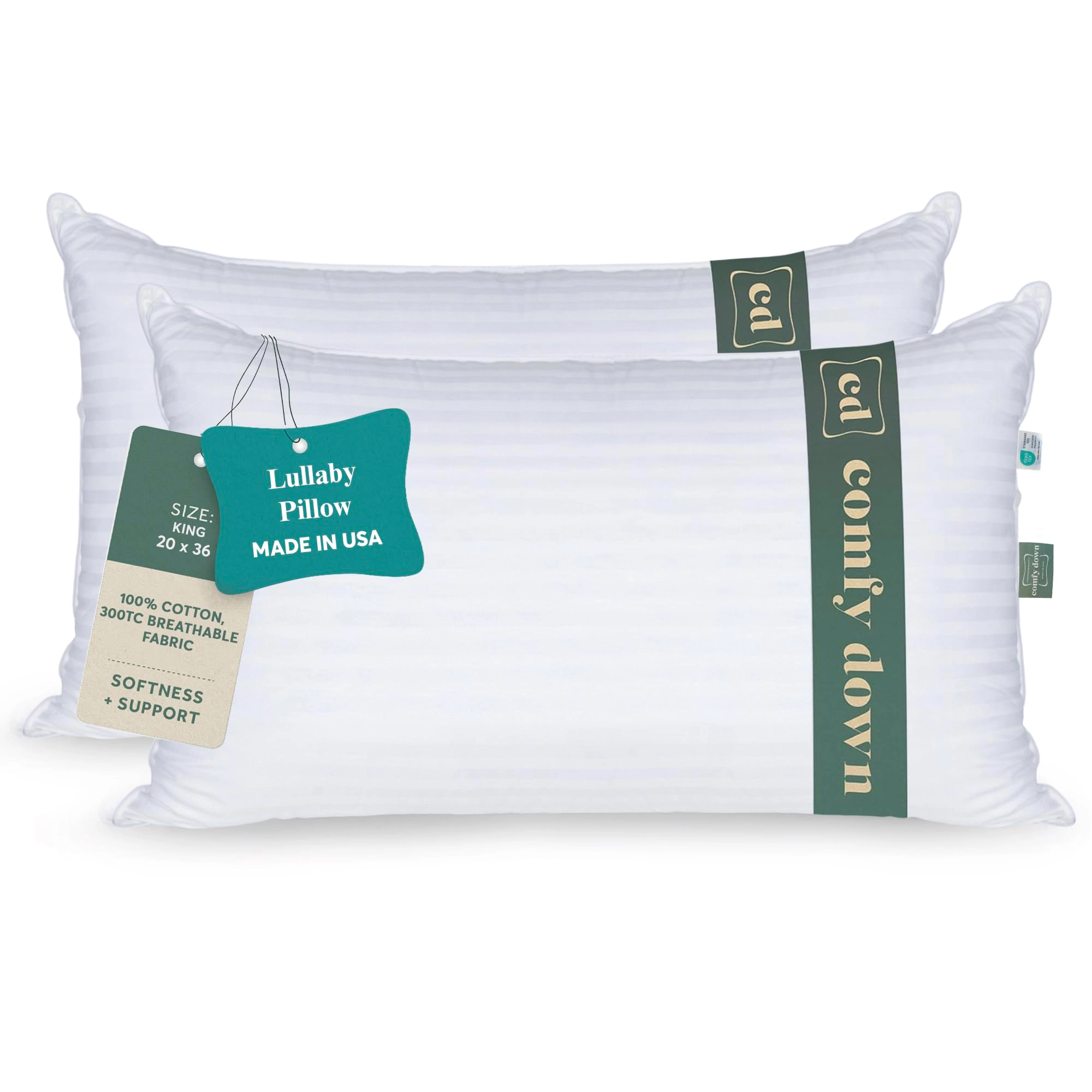 ComfyDown Lullaby Down Alternative Pillow, 300 Thread Count, Soft