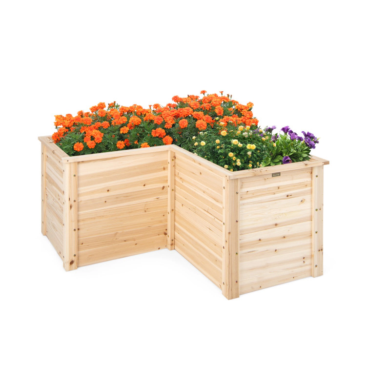 Hivvago 24 Inch L-Shaped Wooden Raised Garden Bed with Open-Ended Base-Natural