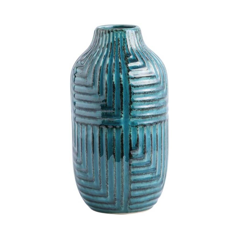 Haven Craftworks Unisex Teal Textured Ceramic Ornamental Vase Modern Decor