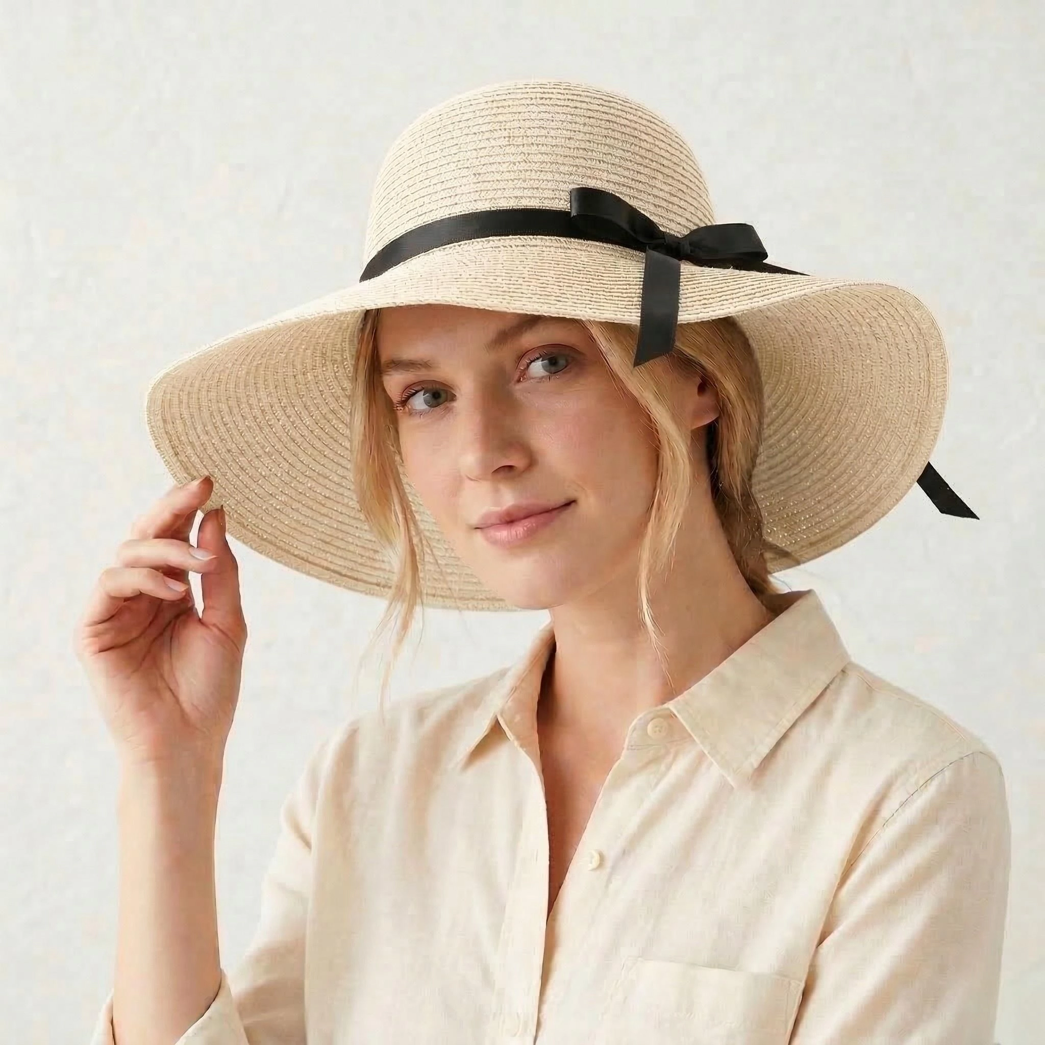 Anna-Kaci Women's Wide Brim Straw Sun Hat with Bow Ribbon Beach for Women Summer UV Protection Floppy
