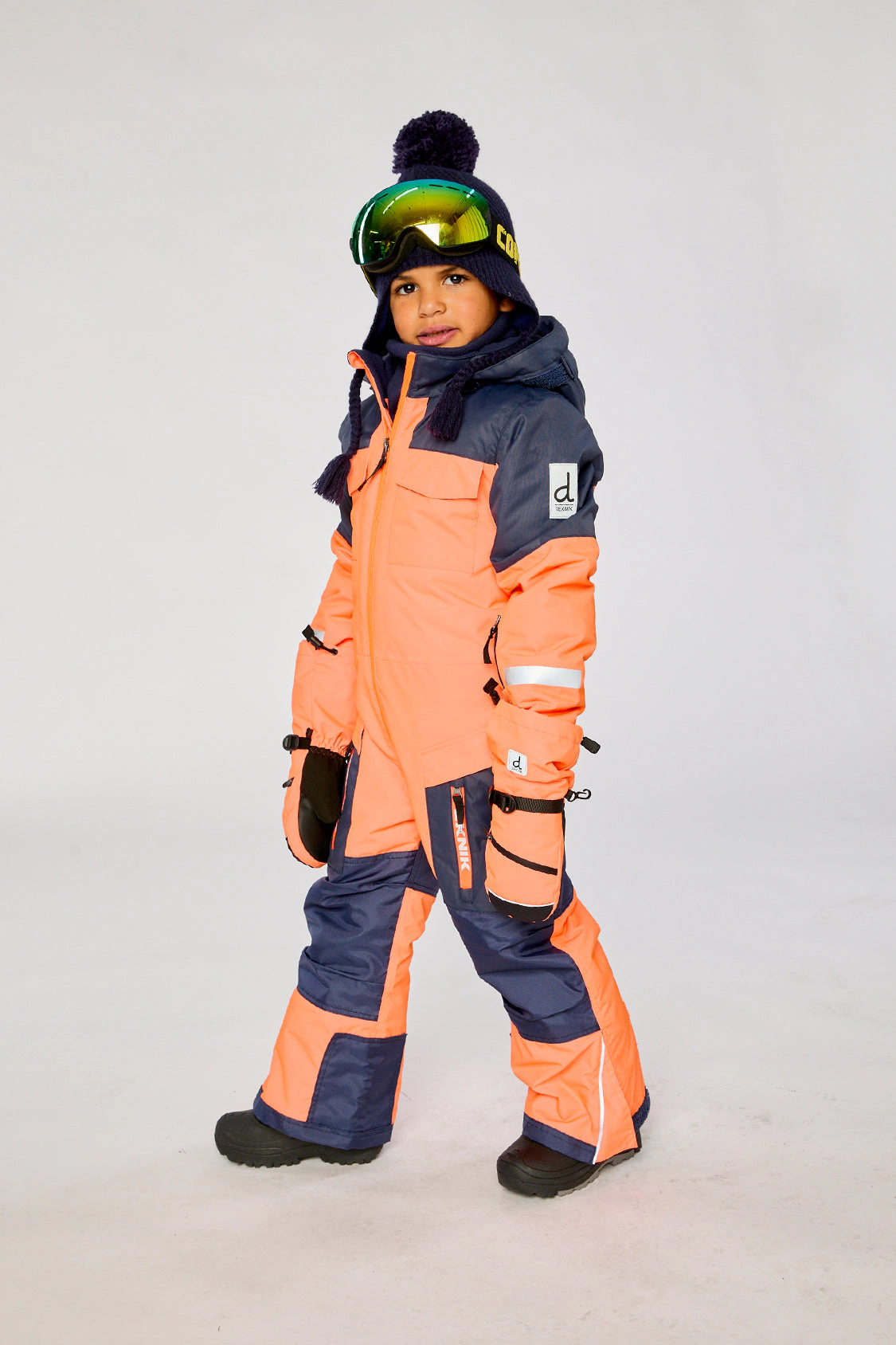 Deux par Boys One Piece Teknik Hooded Snowsuit with Expandable Sleeves