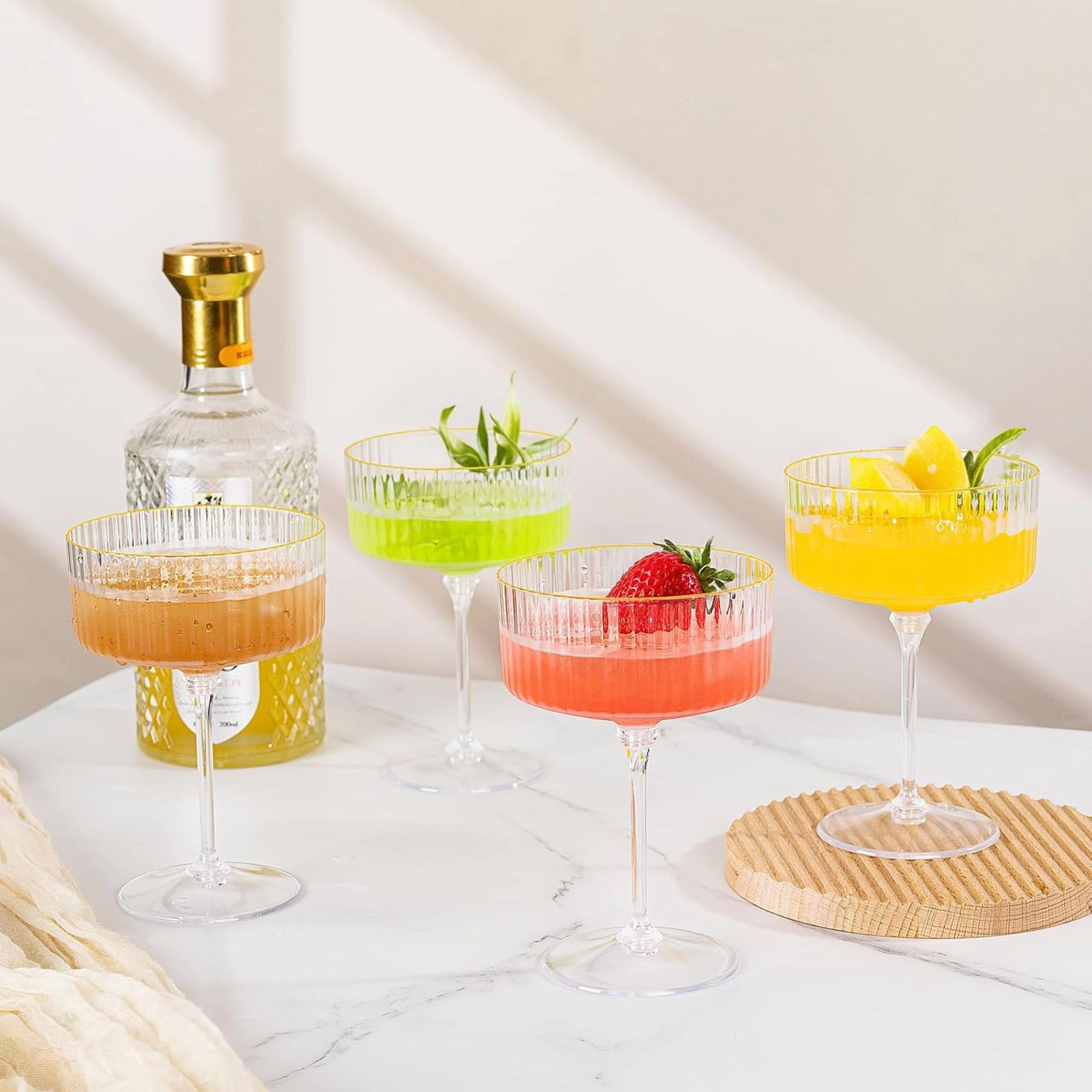 Stock Preferred 20 Count 10 Oz Gold Rim Plastic Martini Coupe Glasses for Parties