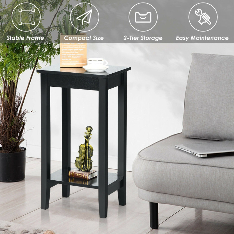 Hivvago 2-Layer Bedside Table with Wooden Legs and Storage Shelf