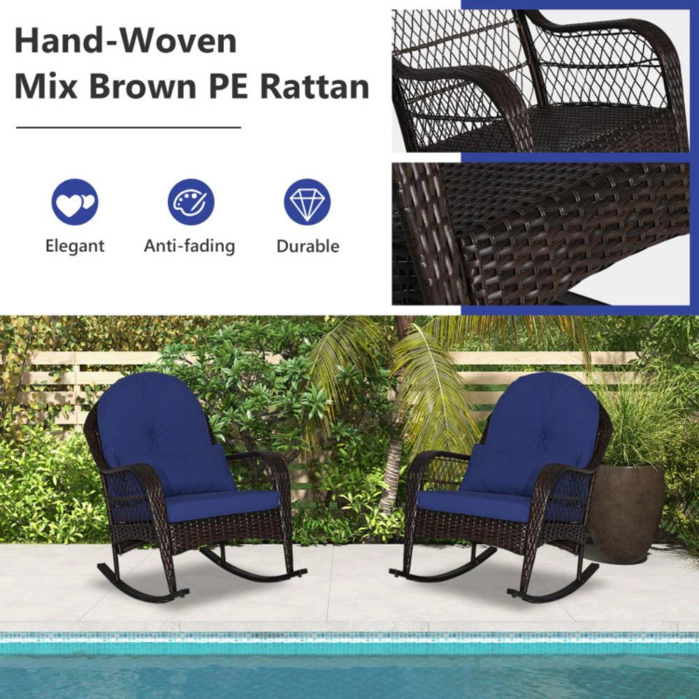 Hivvago Patio Rattan Rocking Chair With Seat Back Cushions And Waist Pillow